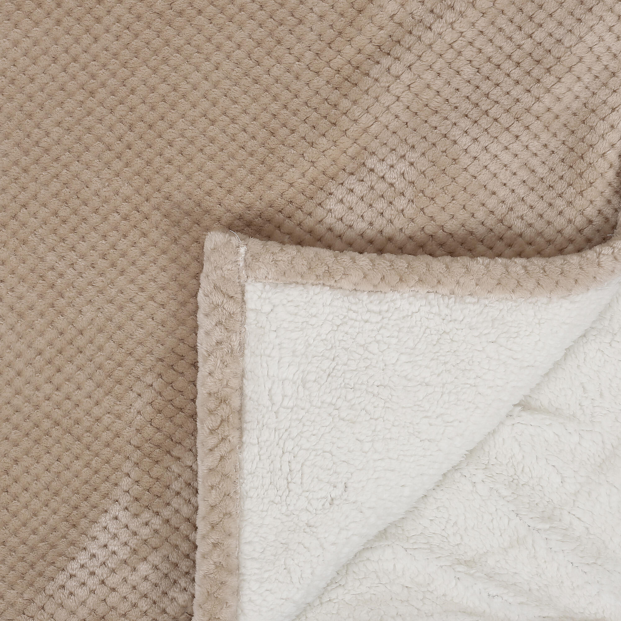 Manta franela Sherpa rectangular  poliéster beige overlock y cosido de 180x220 cm - 4