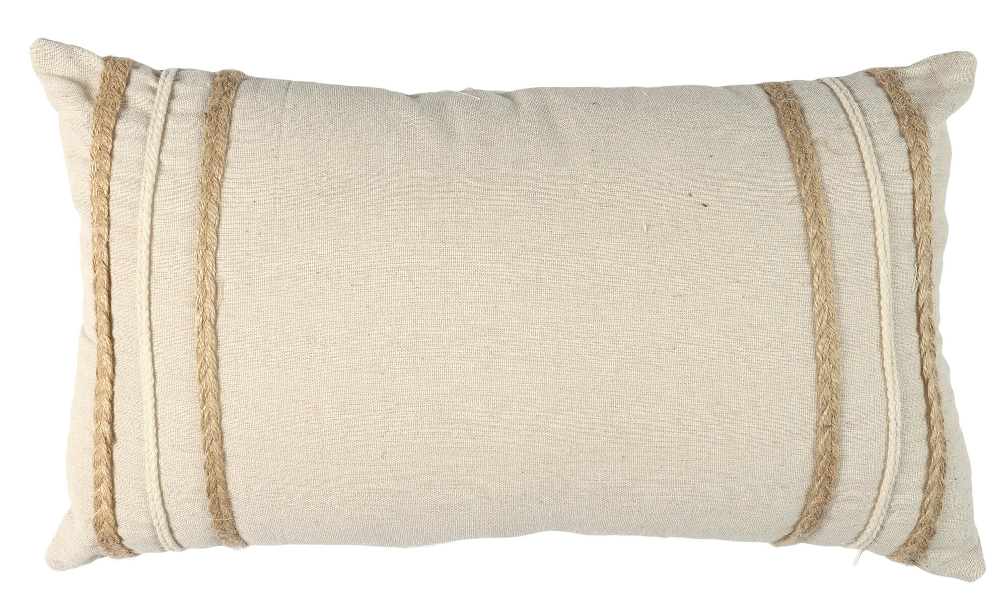Pack 2 cojines decorativos rectangular natural rayas chenilla poliéster beige/blanco doble cara overlock y cosido 30x50cm