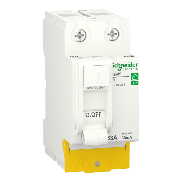 Interrupteur différentiel 2 pôles 63A 30mA Type AC Resi9 XP, SCHNEIDER ELECTRIC