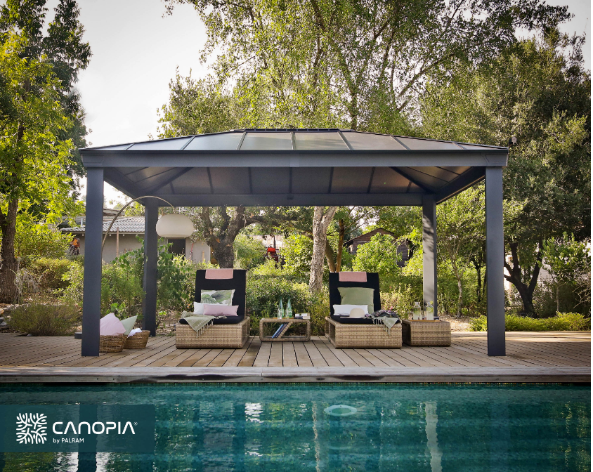 pergola de aluminio canopia by palram dallas de 360 x 483 gris