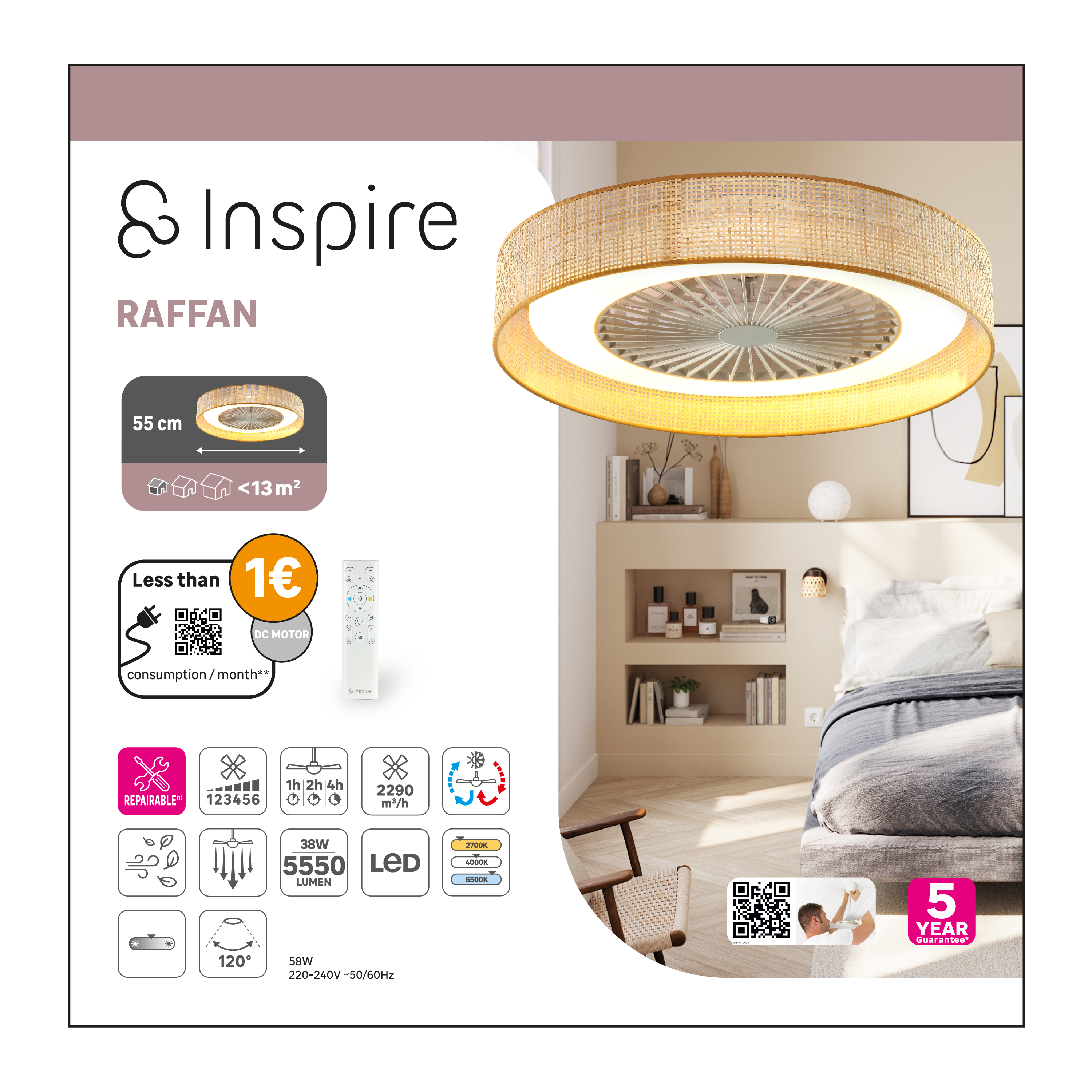 Lampowentylator Raffan biały śr. 55 cm 5550 lm LED Inspire - 12
