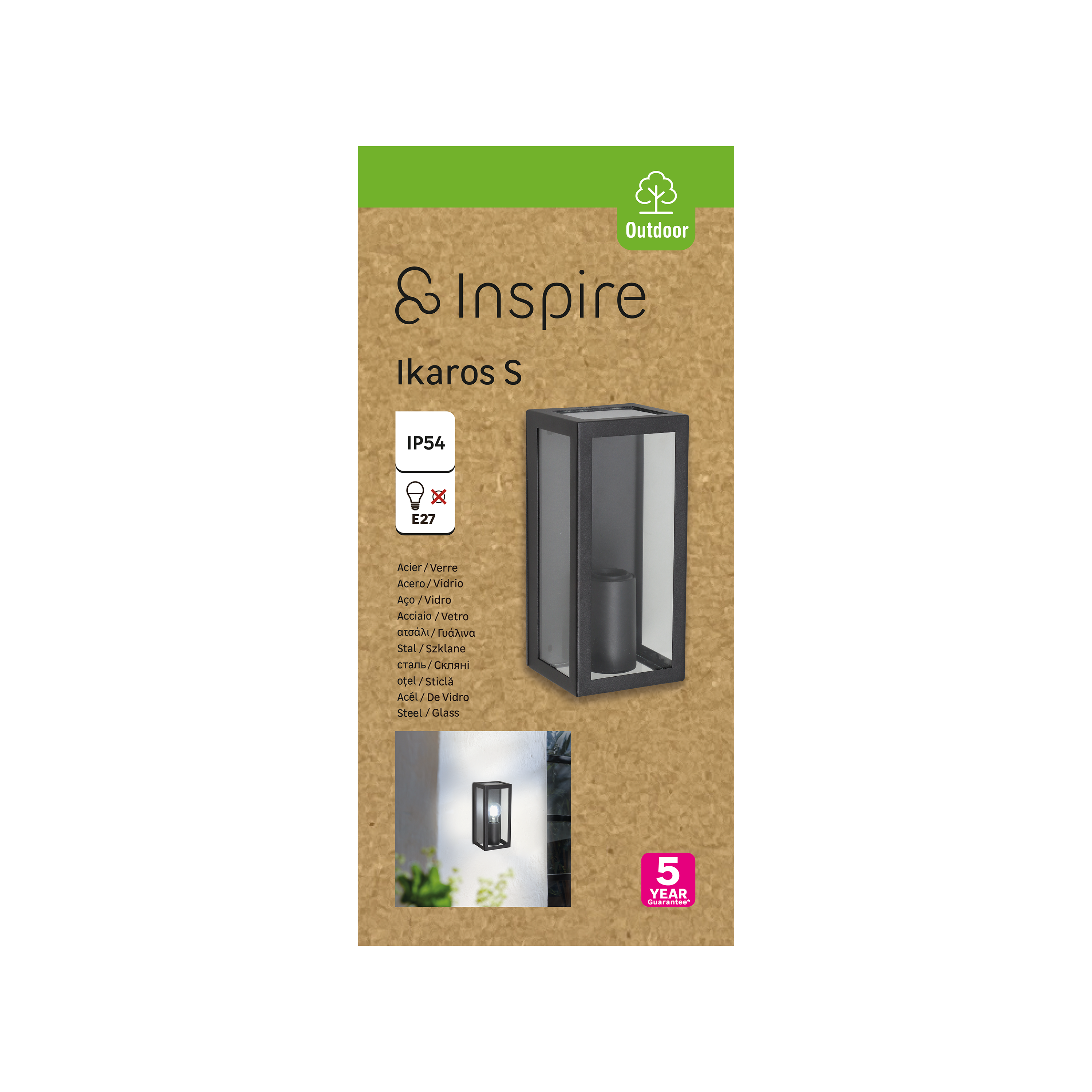 Kinkiet zewnętrzny Ikaros Slim czarny E27 IP54 Inspire - 6