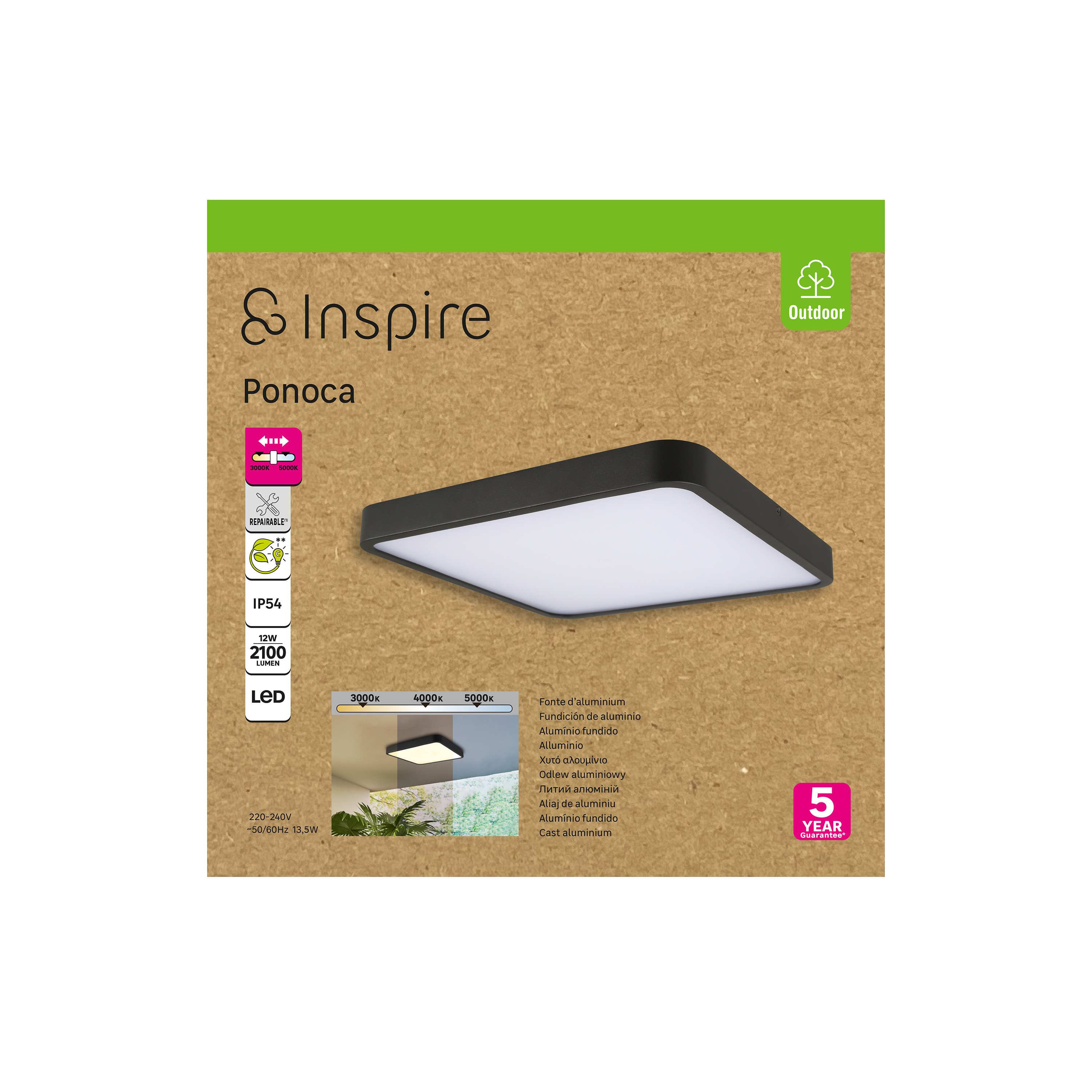 Plafon zewnętrzny Ponoca czarny 30 cm IP54 LED Inspire - 7