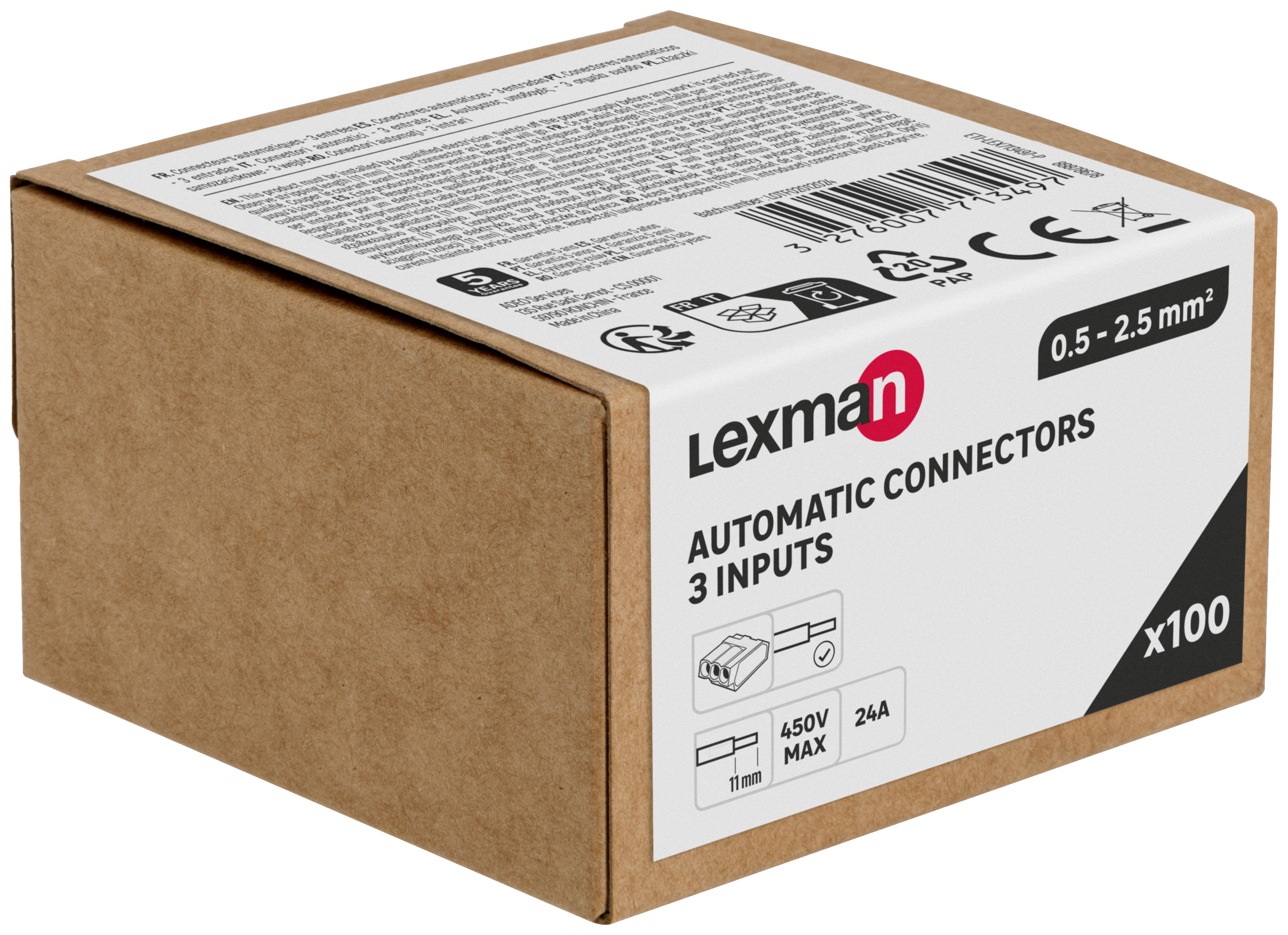 Szybkozłączka automatyczna elektryczna 3x0,5-2,5 mm 100 sztuk LEXMAN - 3