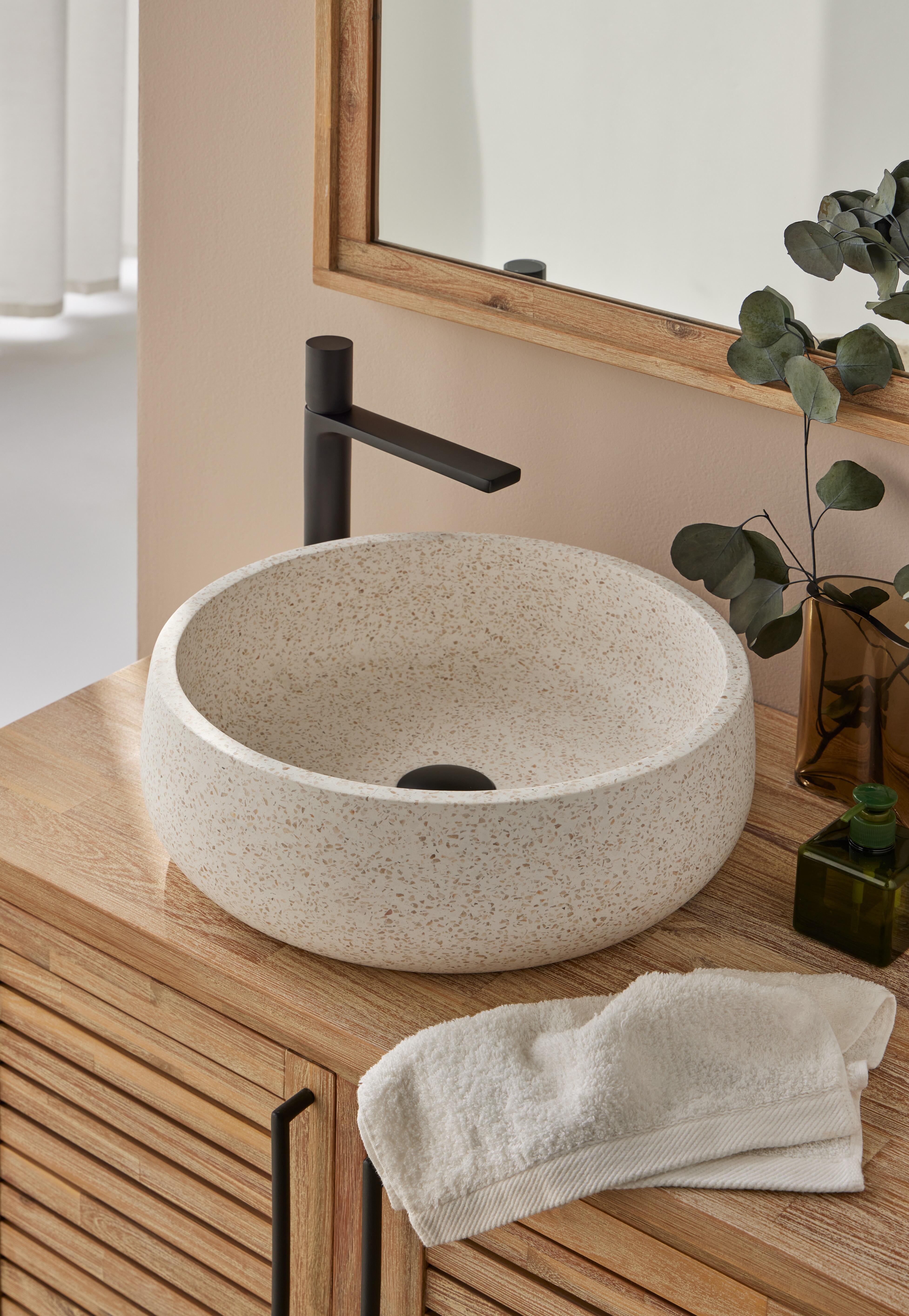 Lavatório de pousar 39x14x39 cm bege mate Florencia Terrazo - 6