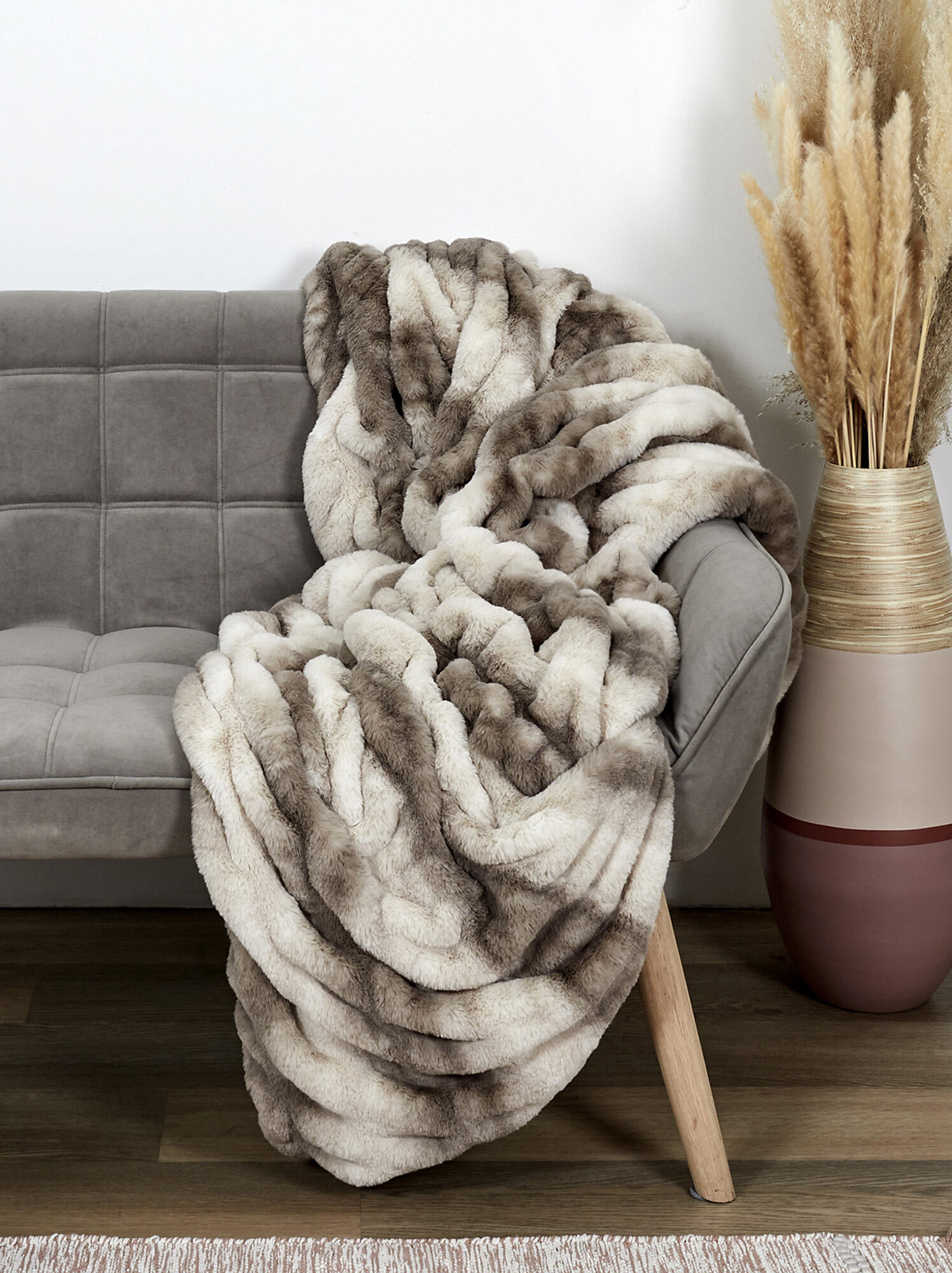 Manta luxury poliéster blanco y marrón 200x200 cm