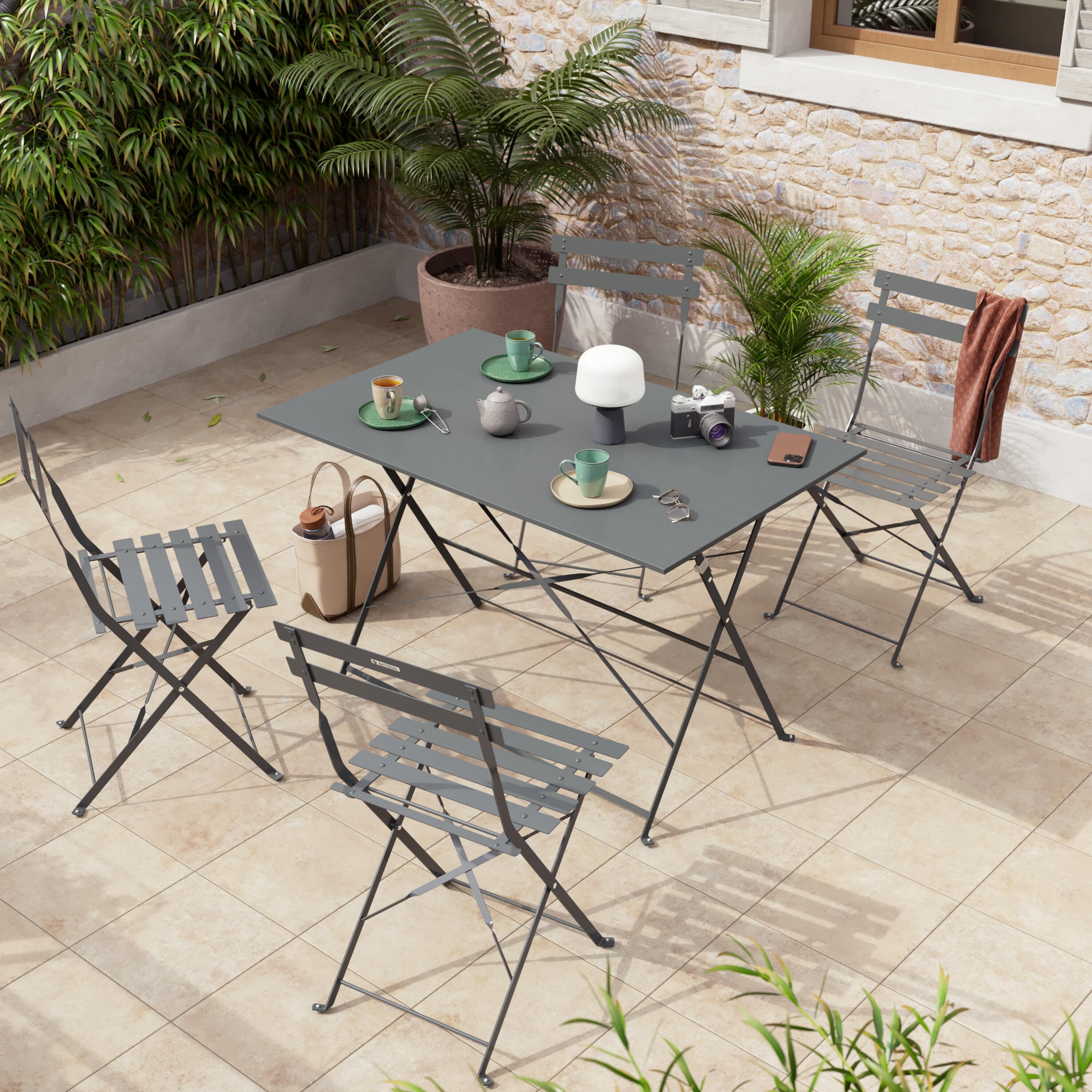 Sedia da giardino pieghevole Flora NATERIAL, struttura e seduta in acciaio antracite - 4