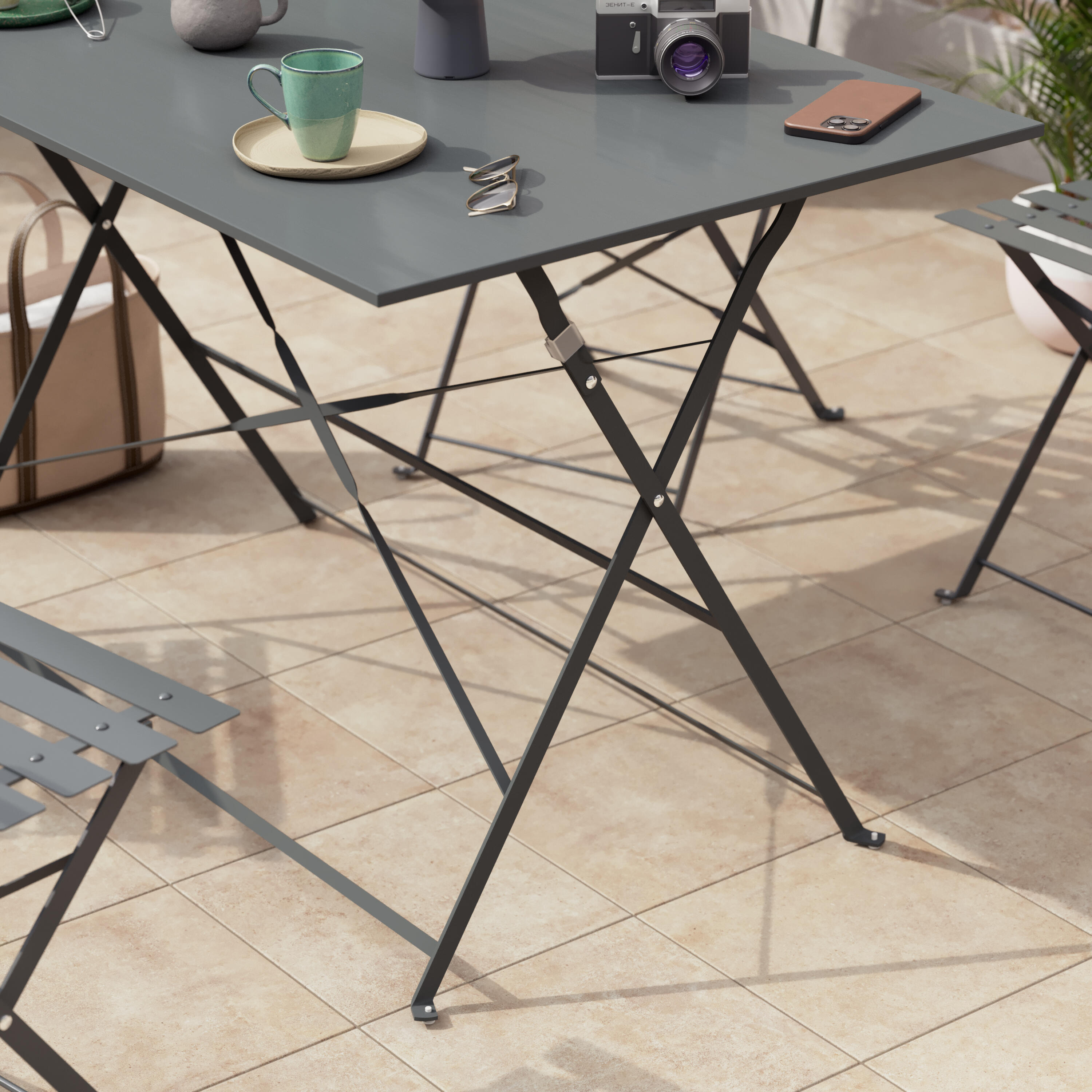 Mesa de refeição dobrável em aço 110x70 cm antracite Naterial Flora - 7