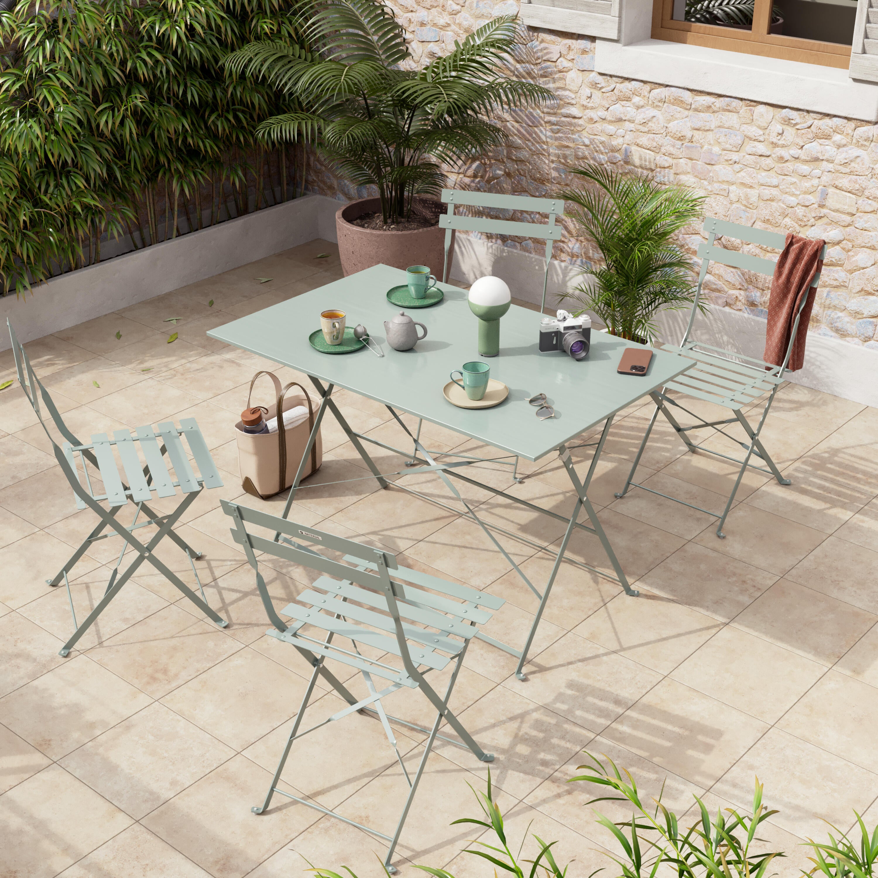 Sedia da giardino pieghevole Flora NATERIAL, struttura e seduta in acciaio verde - 4