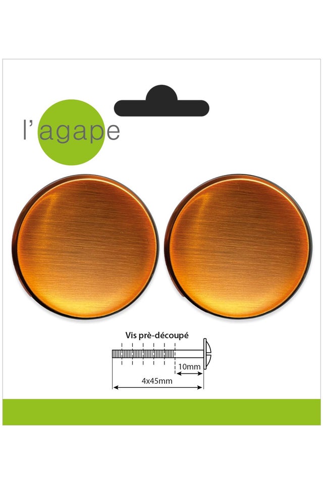 2 boutons de meuble ronds Samos, zinc cuivré brossé, Diam.40 mm