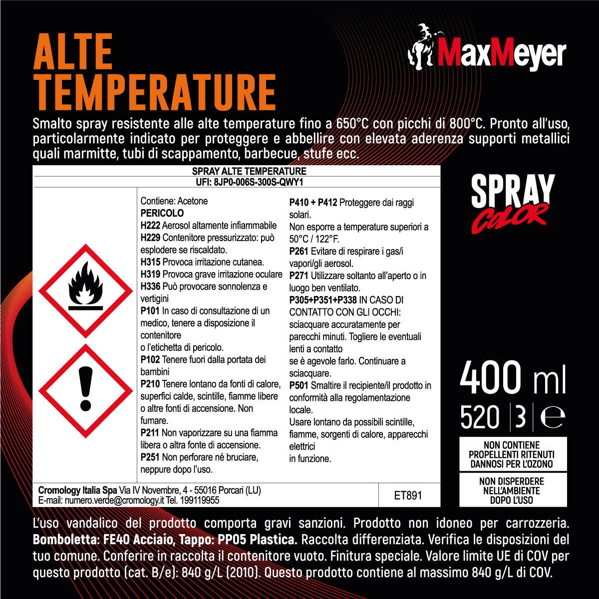 Smalto spray MAXMEYER alte temperature con solvente nero 0.4 L - 6