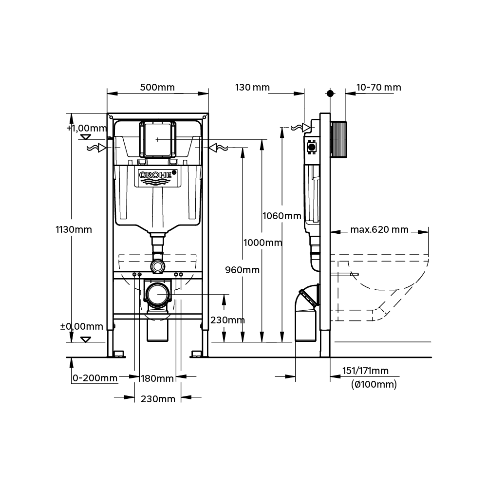 Bâti support mural pour WC suspendu, GROHE Solido for Sensea - 2