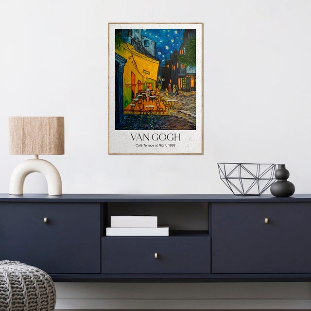 Cuadro pintura impresa enmarcada Urban City rectangular de 50 x 70 cm. MDF Van Gogh Calle multicolor. Marco color Haya