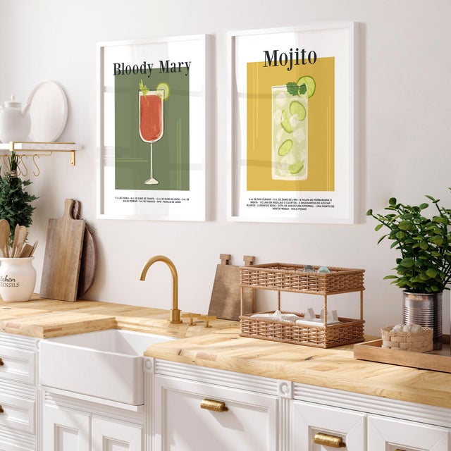 2 Láminas Comida y bebida rectangular de 30 x 40 cm. Papel Mojito Cocktel verdes, rojos y amarillos