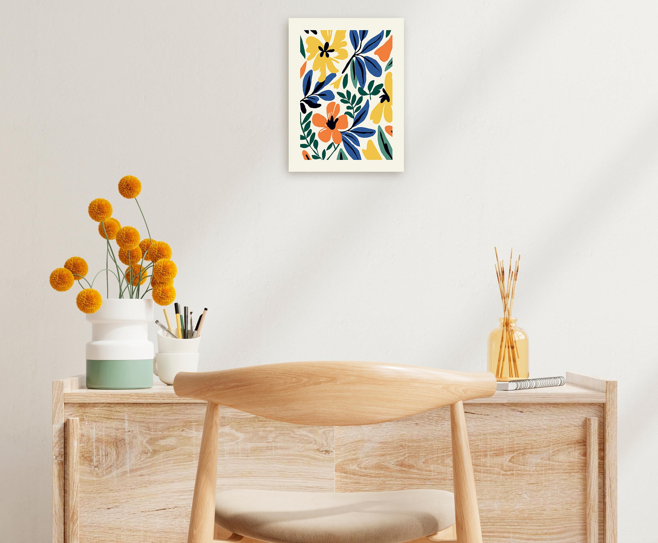 Pintura impresa sin marco Botánica rectangular de 30 x 40 cm. MDF Floral Retro pasteles cálidos - 10