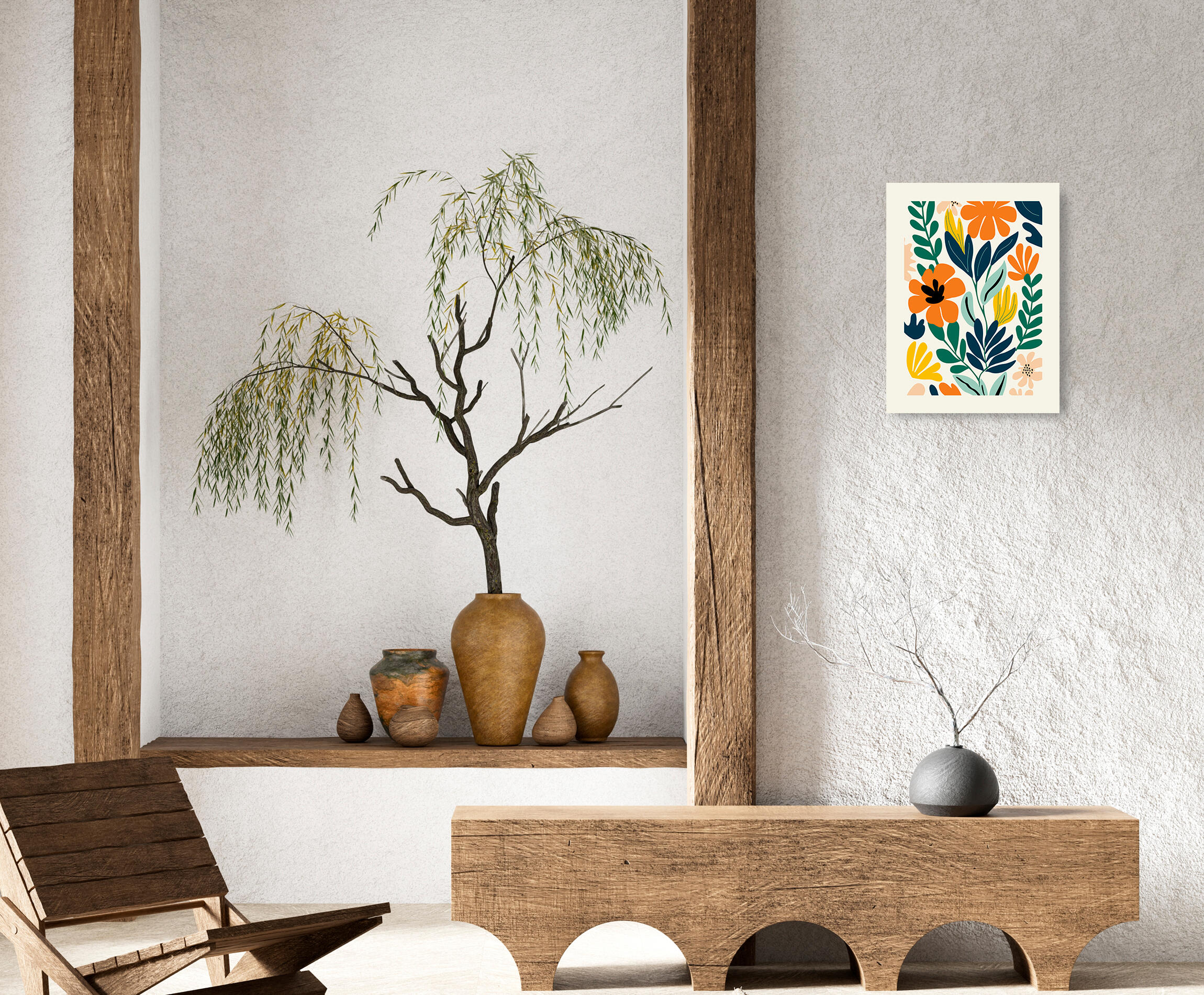 Pintura impresa sin marco Botánica rectangular de 30 x 40 cm. MDF Floral Retro pasteles cálidos - 11