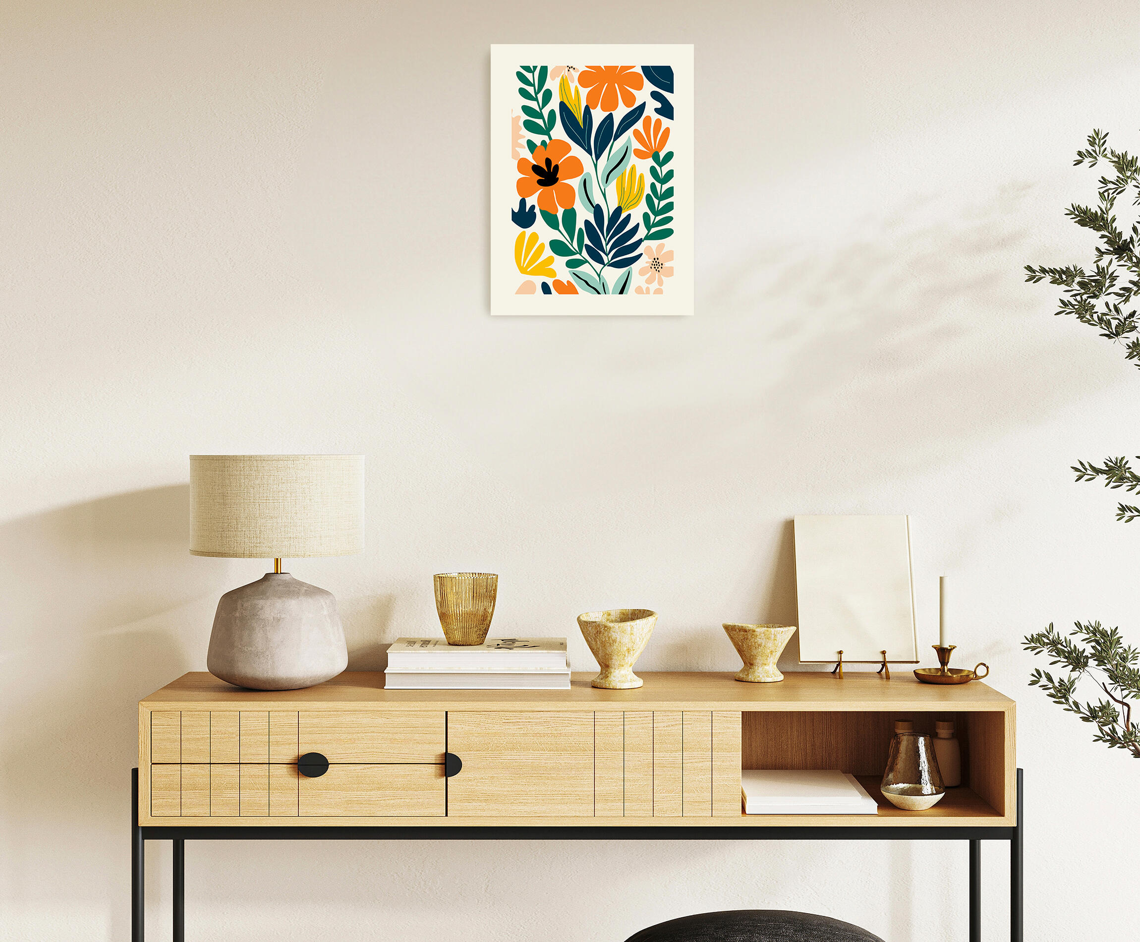 Pintura impresa sin marco Botánica rectangular de 30 x 40 cm. MDF Floral Retro pasteles cálidos - 9