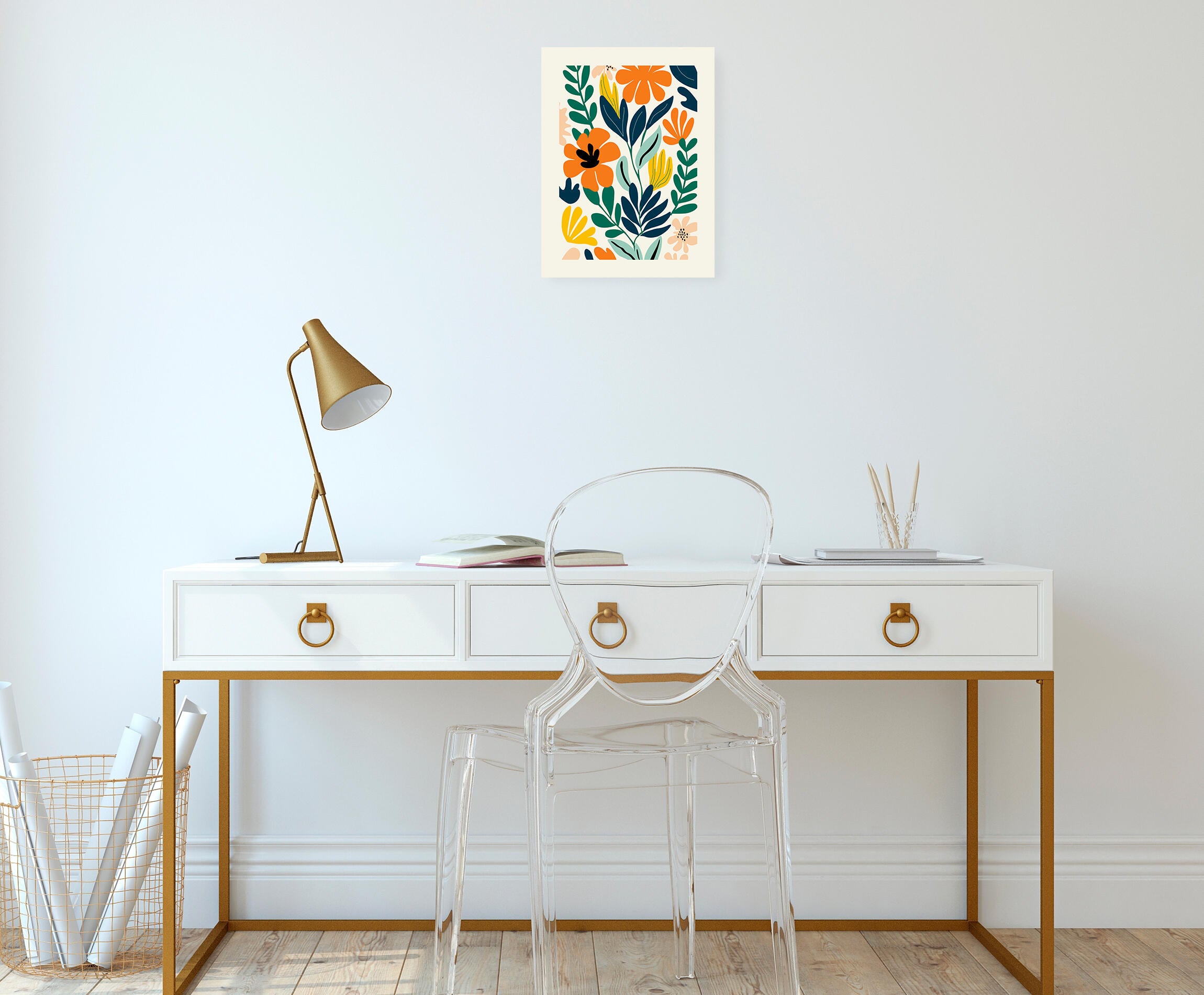 Pintura impresa sin marco Botánica rectangular de 30 x 40 cm. MDF Floral Retro pasteles cálidos - 8