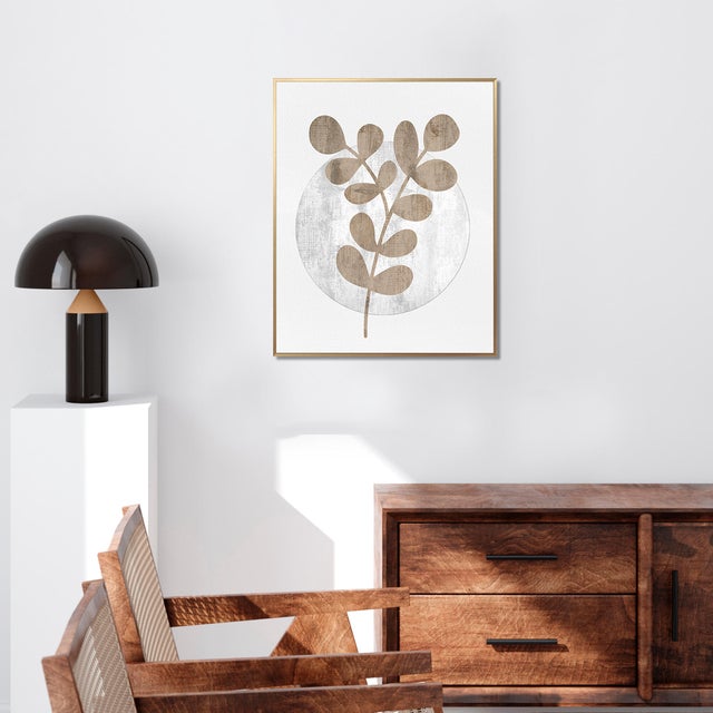 Cuadro objeto decorativo enmarcado Botánica rectangular de 40 x 50 cm. MDF Hojas Redondas harry madera. Marco color Dorado