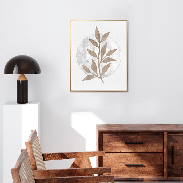 Cuadro objeto decorativo enmarcado Botánica rectangular de 40 x 50 cm. MDF Hojas Punta Harry madera. Marco color Dorado