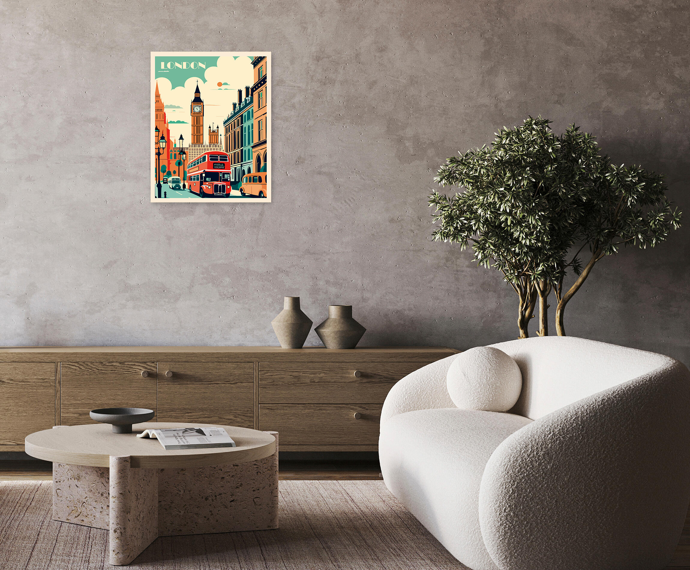 Pintura impresa sin marco Urban city rectangular de 40 x 50 cm. MDF Ciudad Londres pasteles cálidos - 10