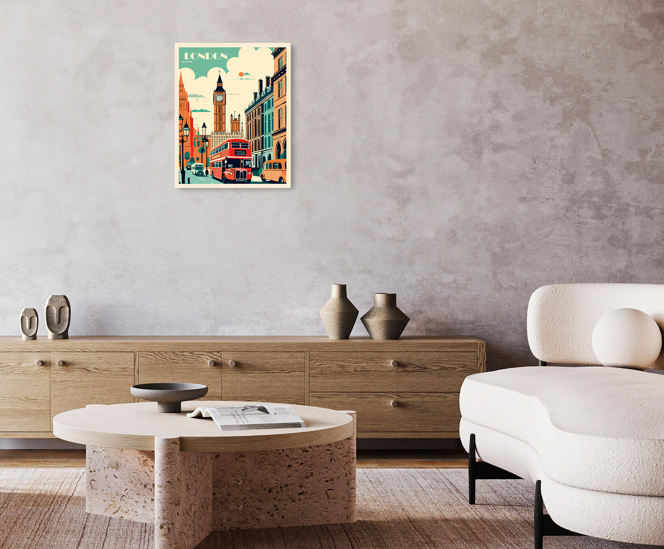Pintura impresa sin marco Urban city rectangular de 40 x 50 cm. MDF Ciudad Londres pasteles cálidos - 9