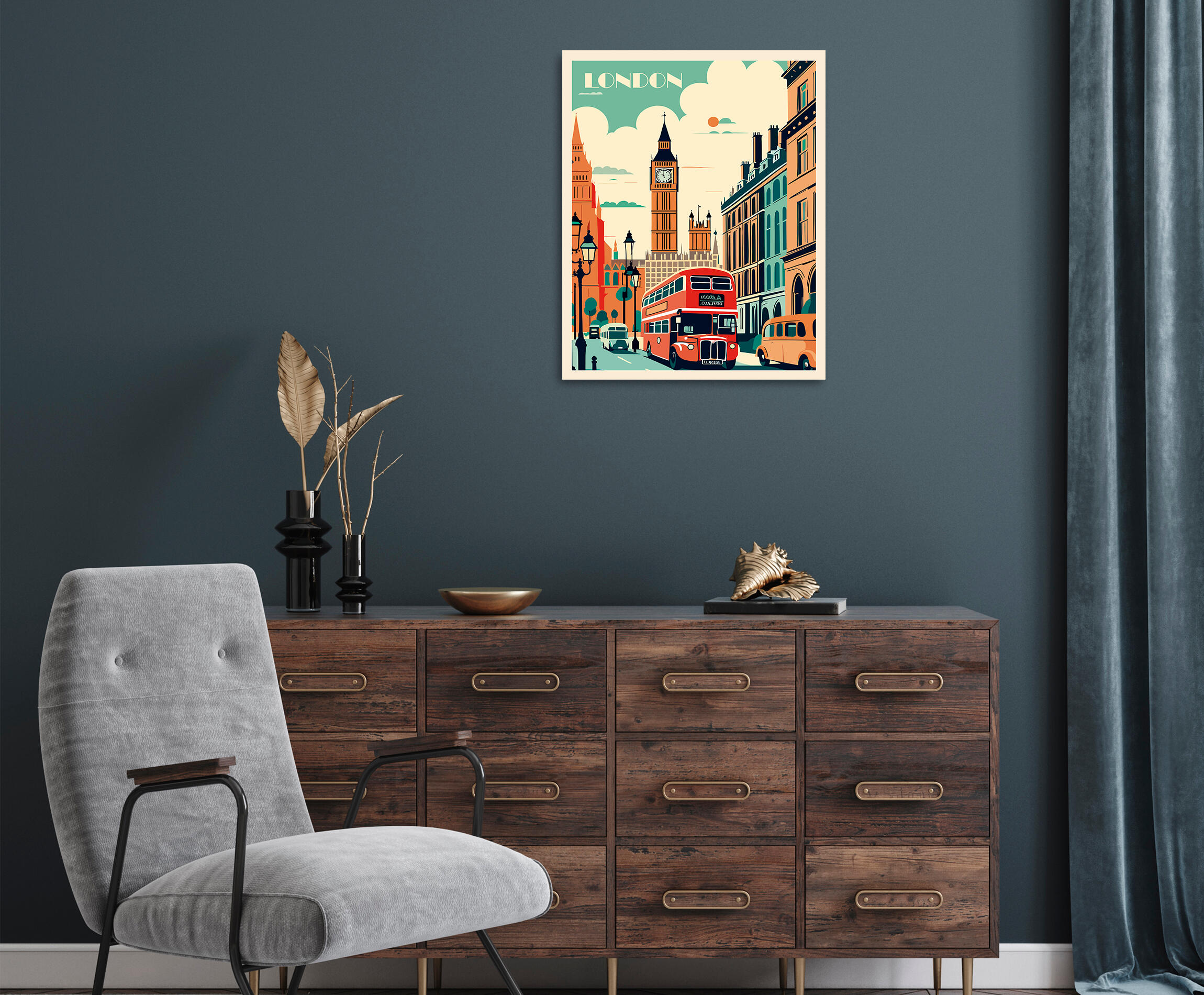 Pintura impresa sin marco Urban city rectangular de 40 x 50 cm. MDF Ciudad Londres pasteles cálidos - 8