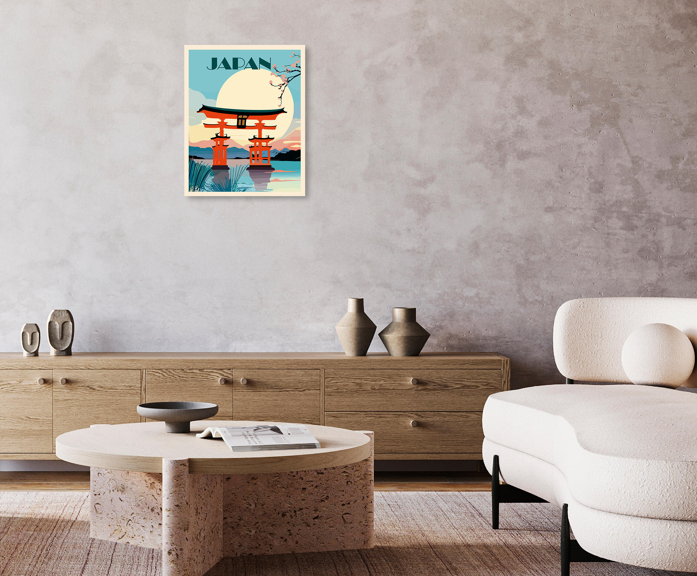 Pintura impresa sin marco Urban city rectangular de 40 x 50 cm. MDF Ciudad Japon pasteles cálidos - 9