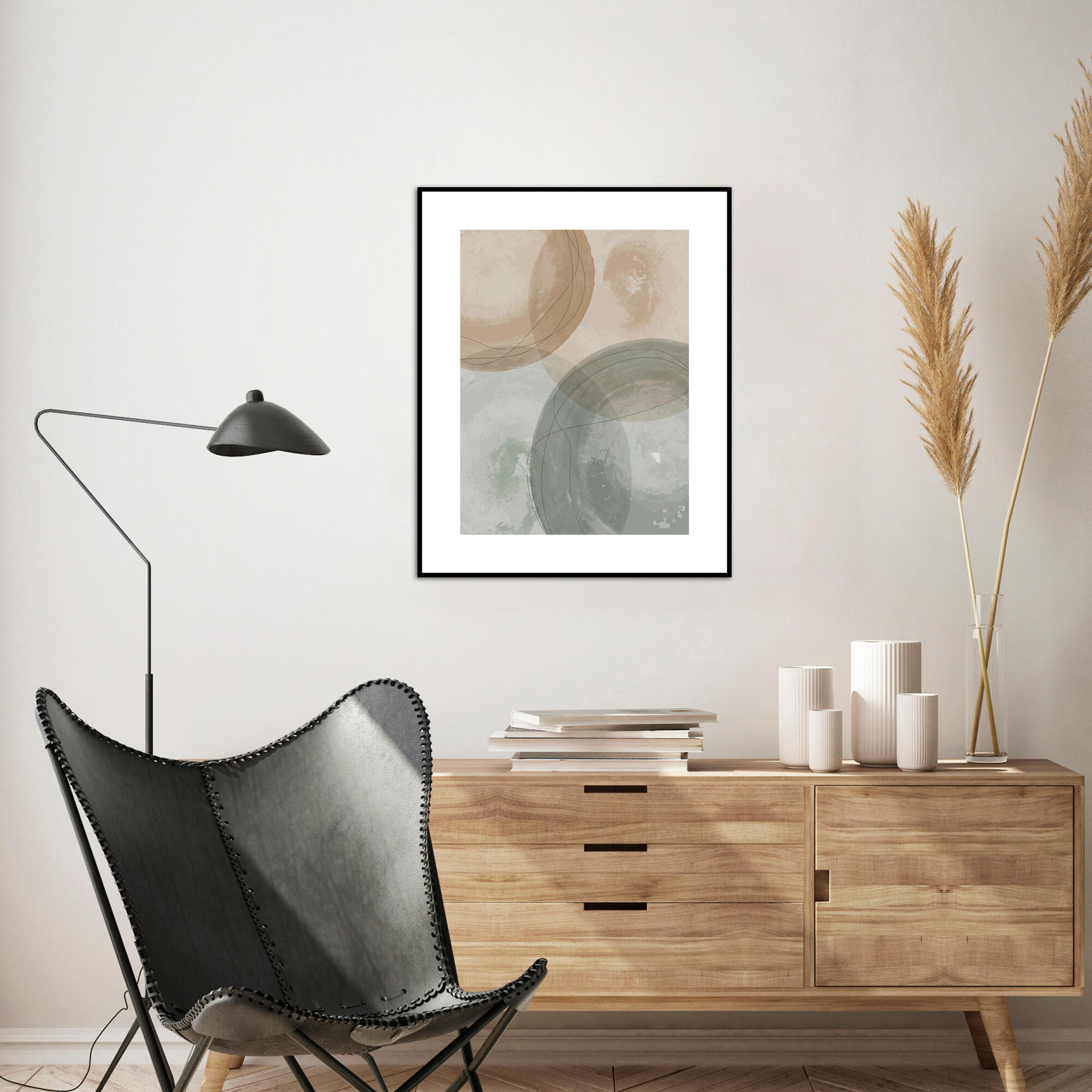 Quadro com moldura BCN Abstrato círculos cinza 40x50 cm preto - 2