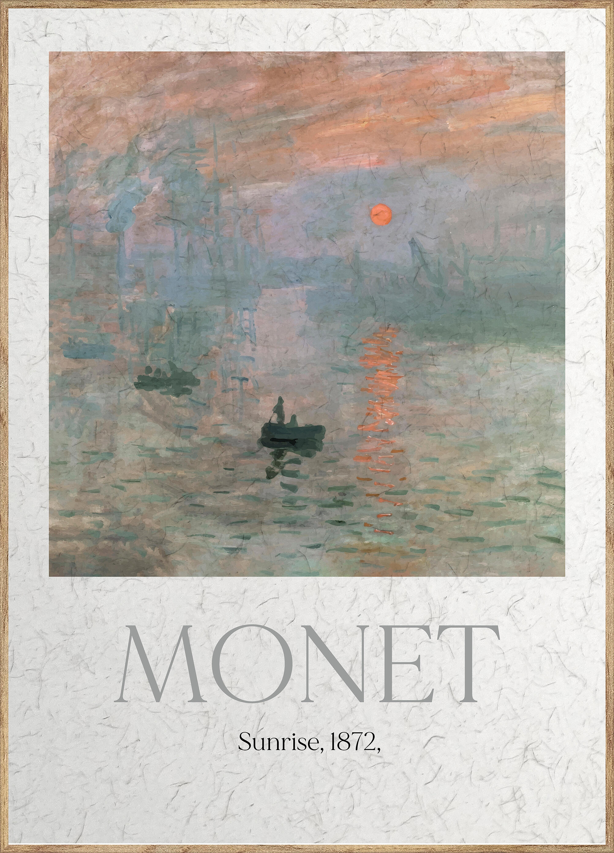 Cuadro pintura impresa enmarcada Botánica rectangular de 50 x 70 cm. MDF Cuadro Sunrise de Monet multicolor. Marco color Haya - 2
