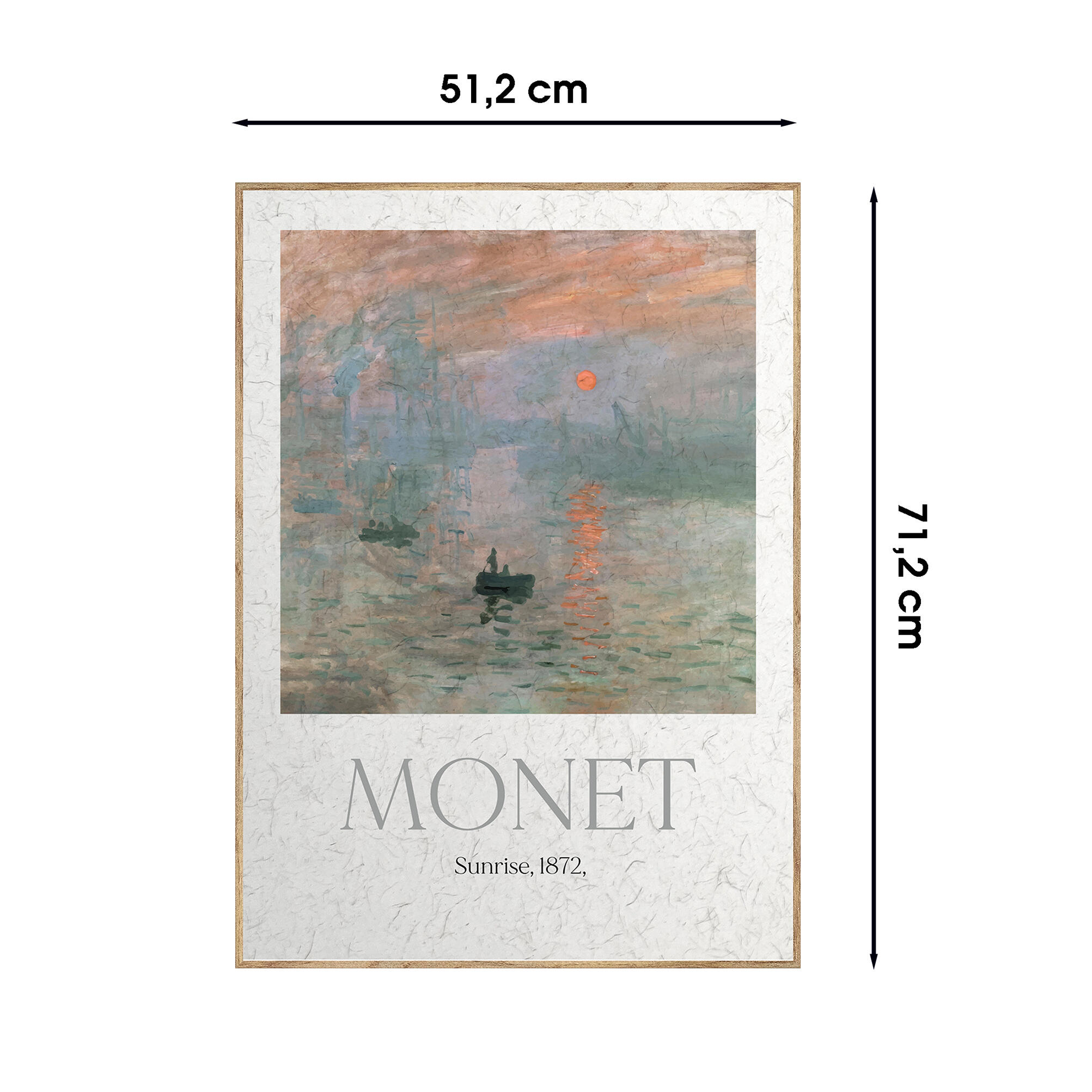 Cuadro pintura impresa enmarcada Botánica rectangular de 50 x 70 cm. MDF Cuadro Sunrise de Monet multicolor. Marco color Haya - 3