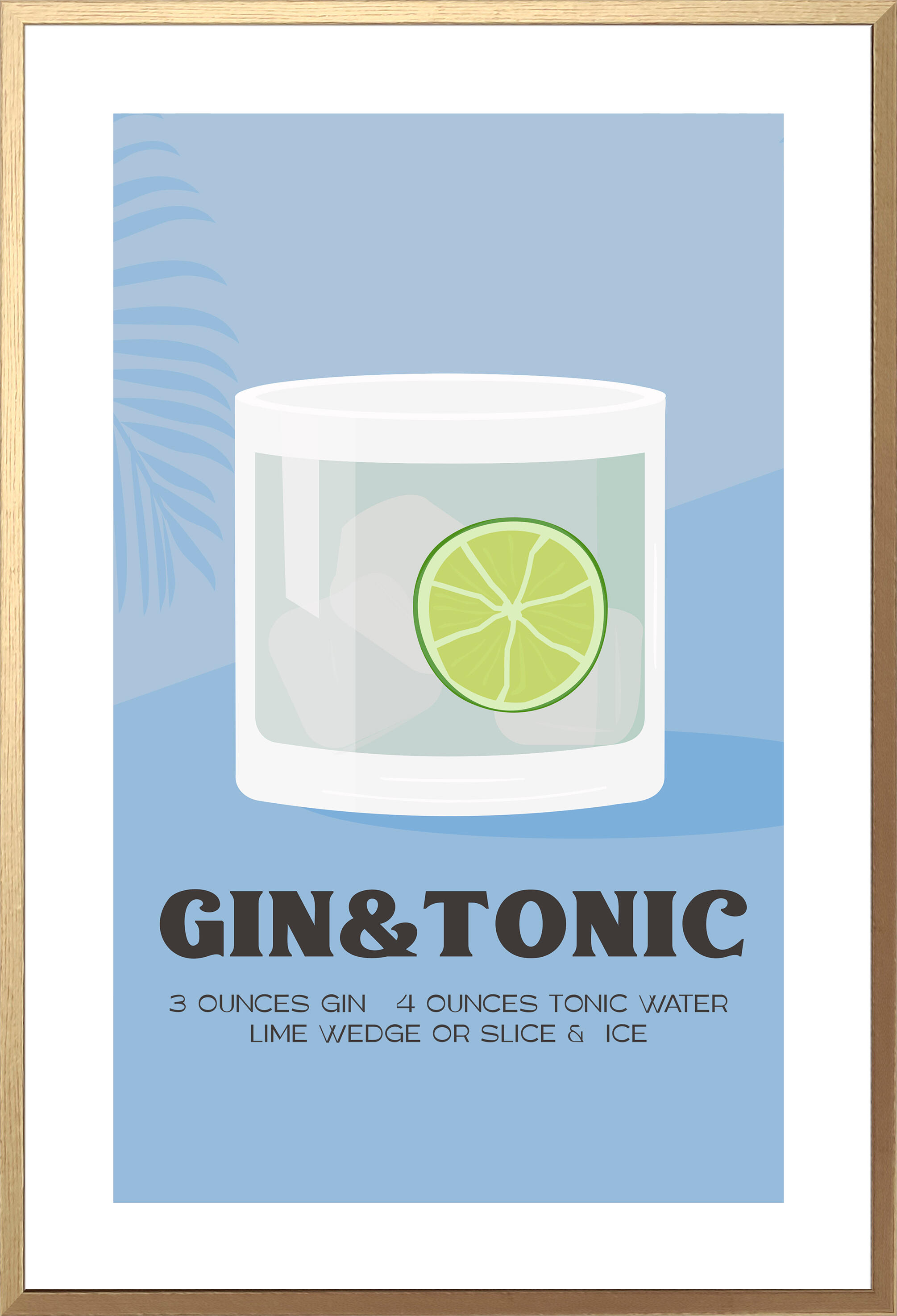 Cuadro pintura impresa enmarcada Comida y Bebida rectangular de 21 x 31 cm. MDF Gintonic fondo azul multicolor. Marco color Dorado - 2