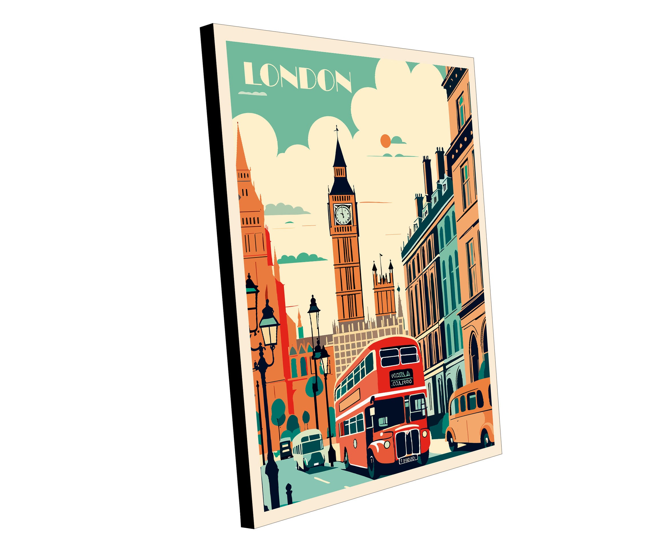 Pintura impresa sin marco Urban city rectangular de 40 x 50 cm. MDF Ciudad Londres pasteles cálidos - 5