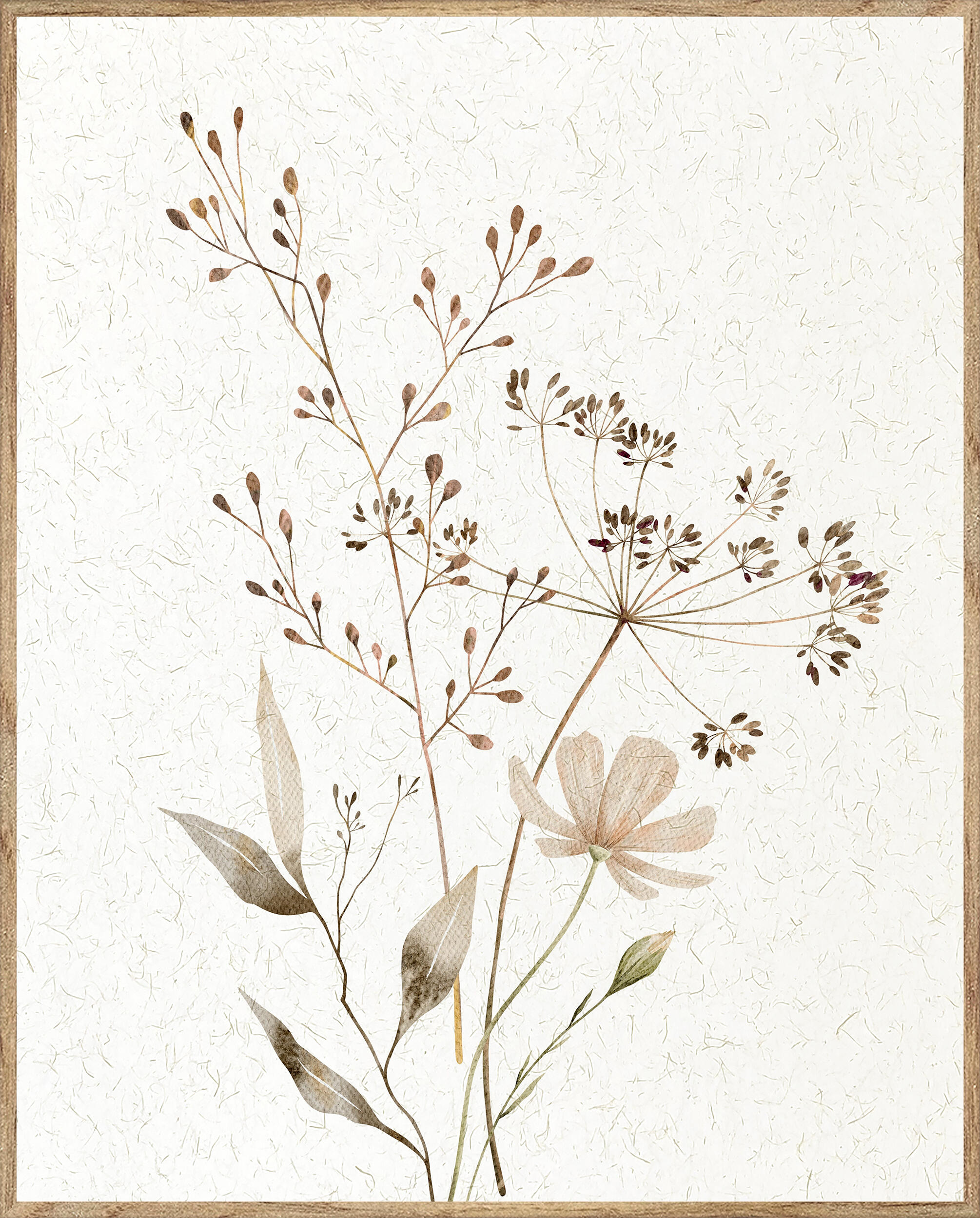 Cuadro pintura impresa enmarcada Botánica rectangular de 40 x 50 cm. MDF Flores Secas marron. Marco color Haya - 2