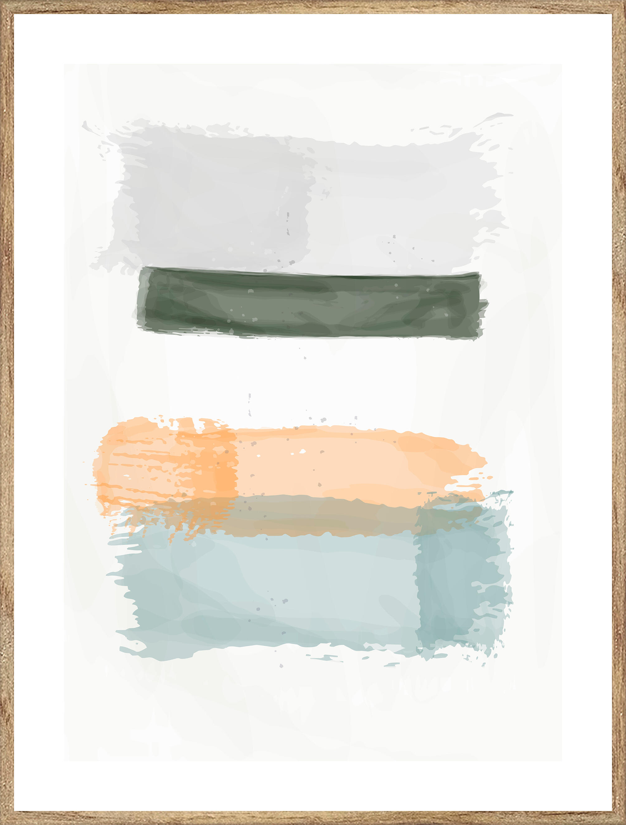 Cuadro pintura impresa enmarcada Abstracto rectangular de 31 x 41 cm. MDF Acuarela naranja multicolor. Marco color Haya - 2