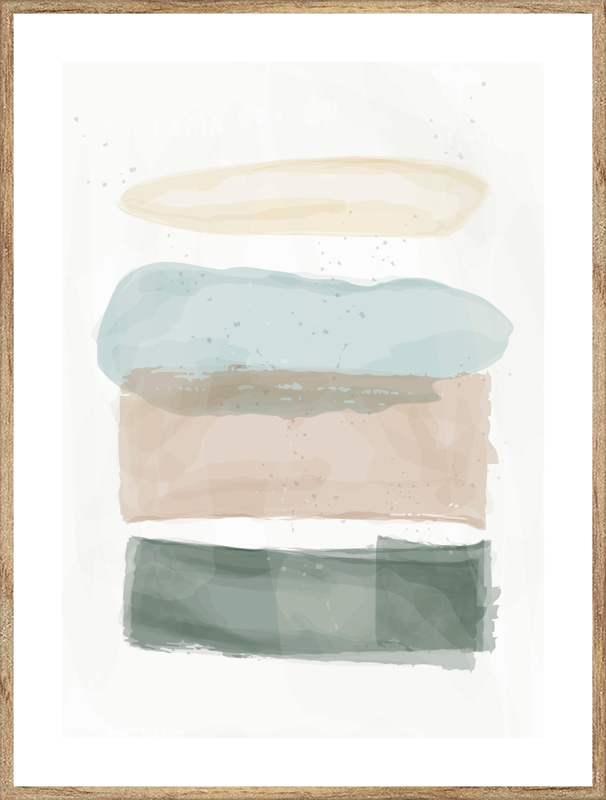 Cuadro pintura impresa enmarcada Abstracto rectangular de 31 x 41 cm. MDF Acuarela verde, azul pastel. Marco color Haya - 2