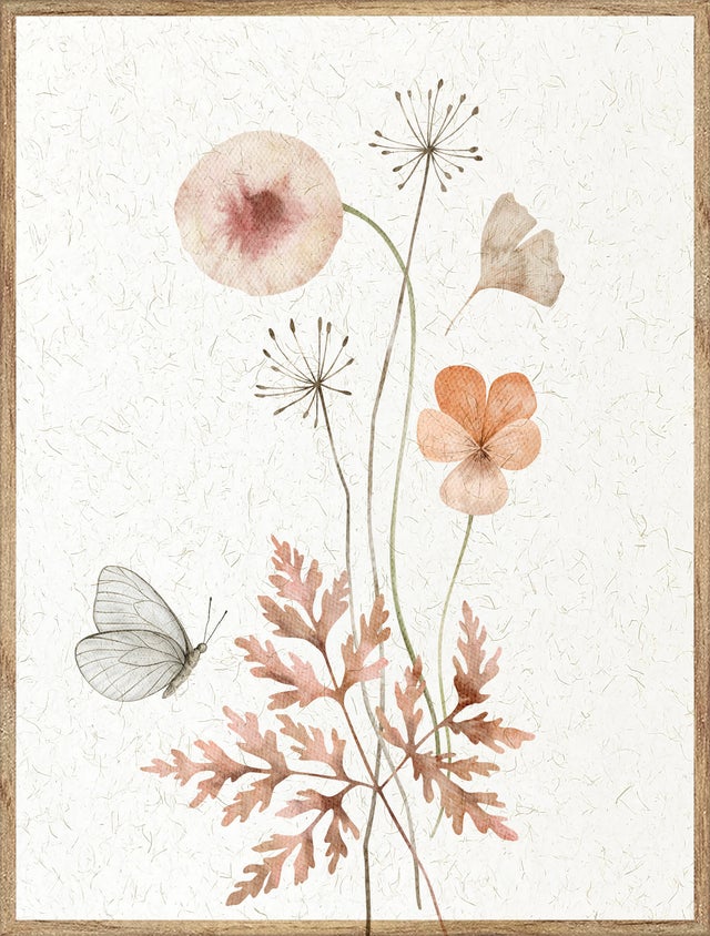 Quadro com moldura BCN Flor mariposa linho 30x40 cm faia