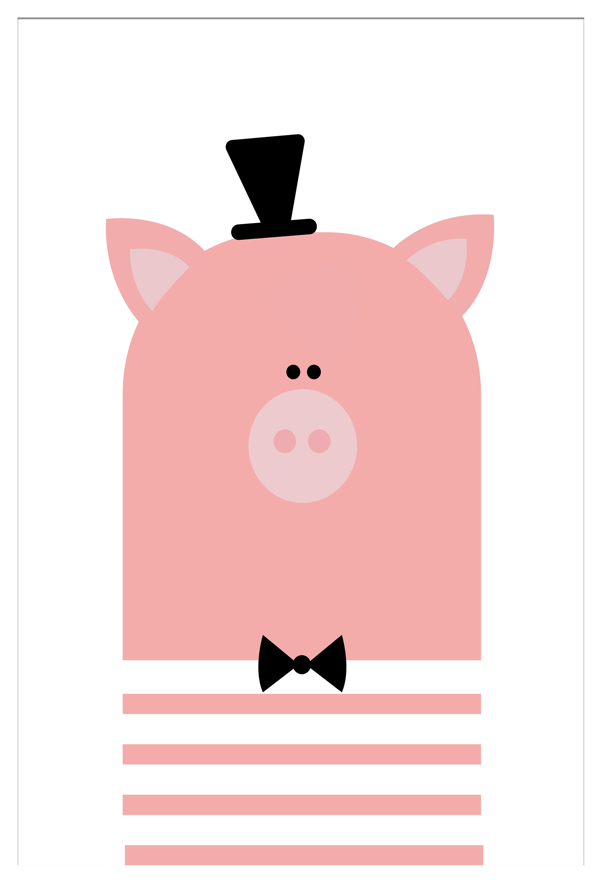 Cuadro pintura impresa enmarcada Infantil rectangular de 21 x 31 cm. MDF Cerdito rosa. Marco color Haya - 3