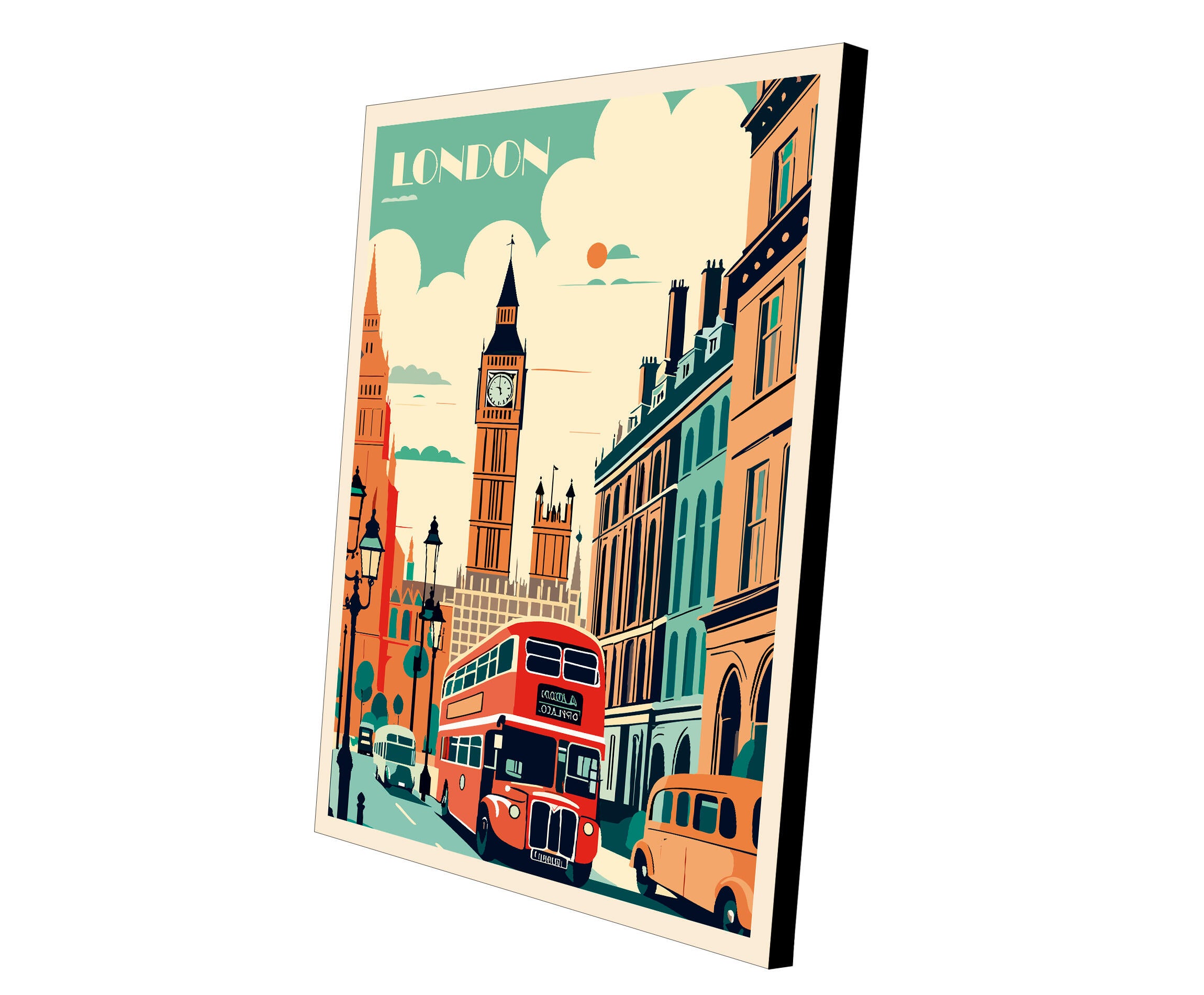 Pintura impresa sin marco Urban city rectangular de 40 x 50 cm. MDF Ciudad Londres pasteles cálidos - 4