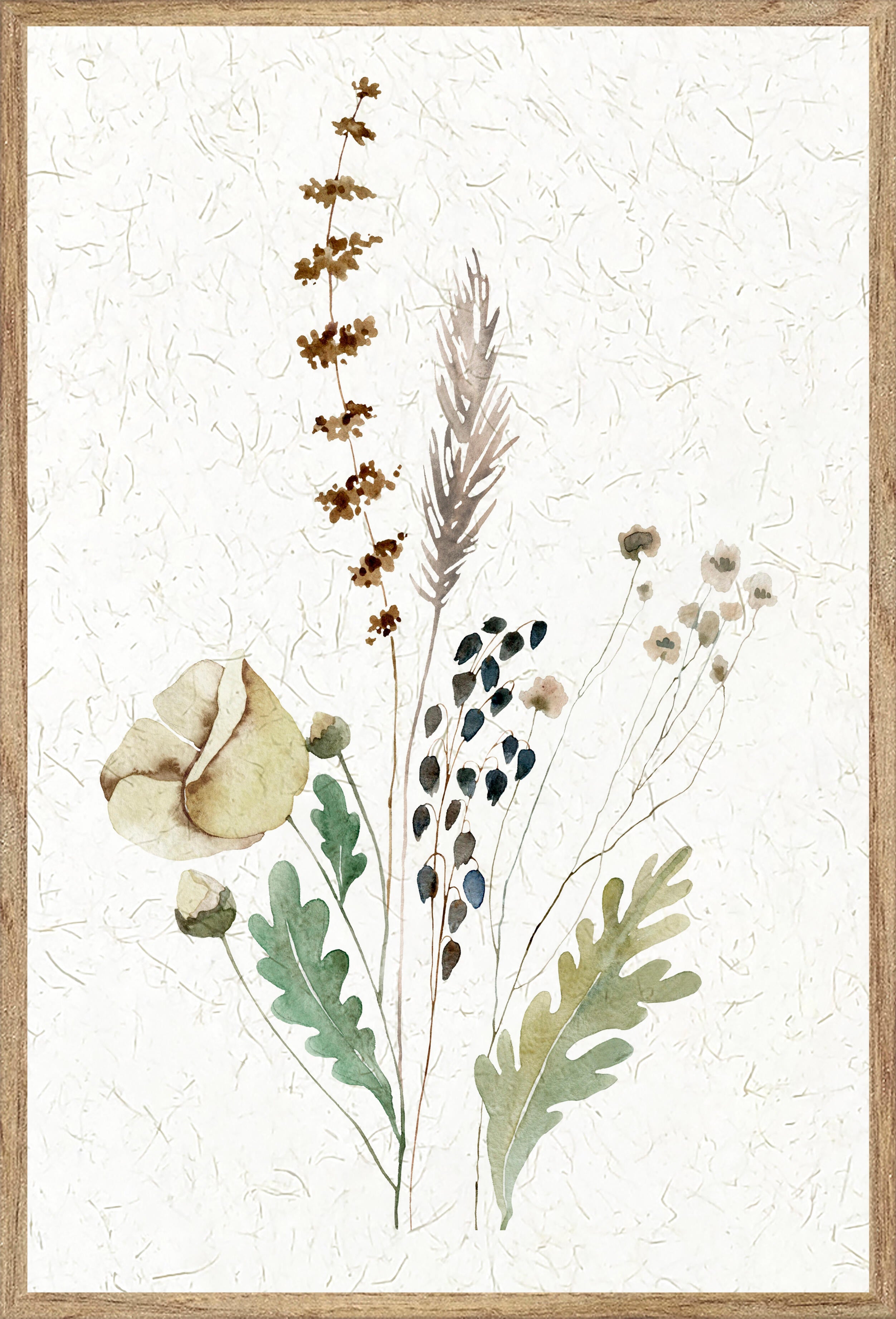 Cuadro pintura impresa enmarcada Botánica rectangular de 20 x 30 cm. MDF Flor Amarilla Lino multicolor. Marco color Haya - 2