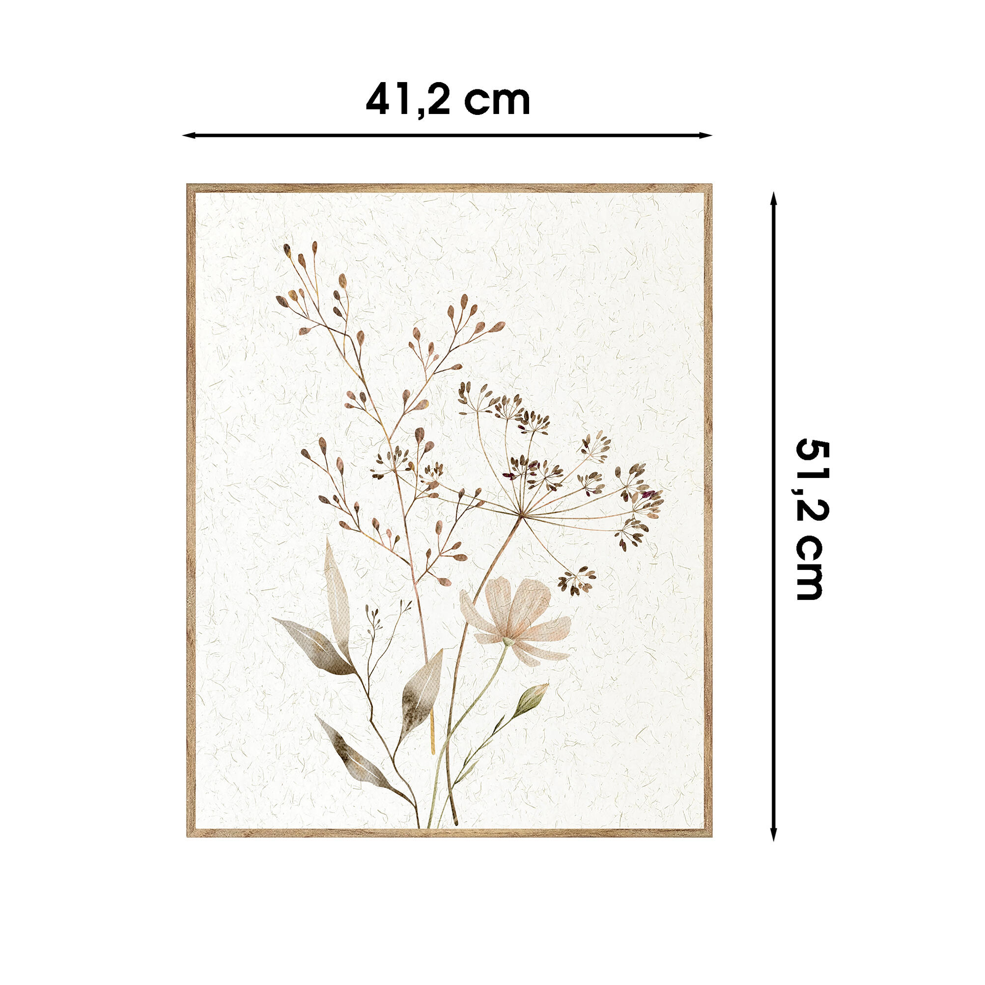 Cuadro pintura impresa enmarcada Botánica rectangular de 40 x 50 cm. MDF Flores Secas marron. Marco color Haya - 3