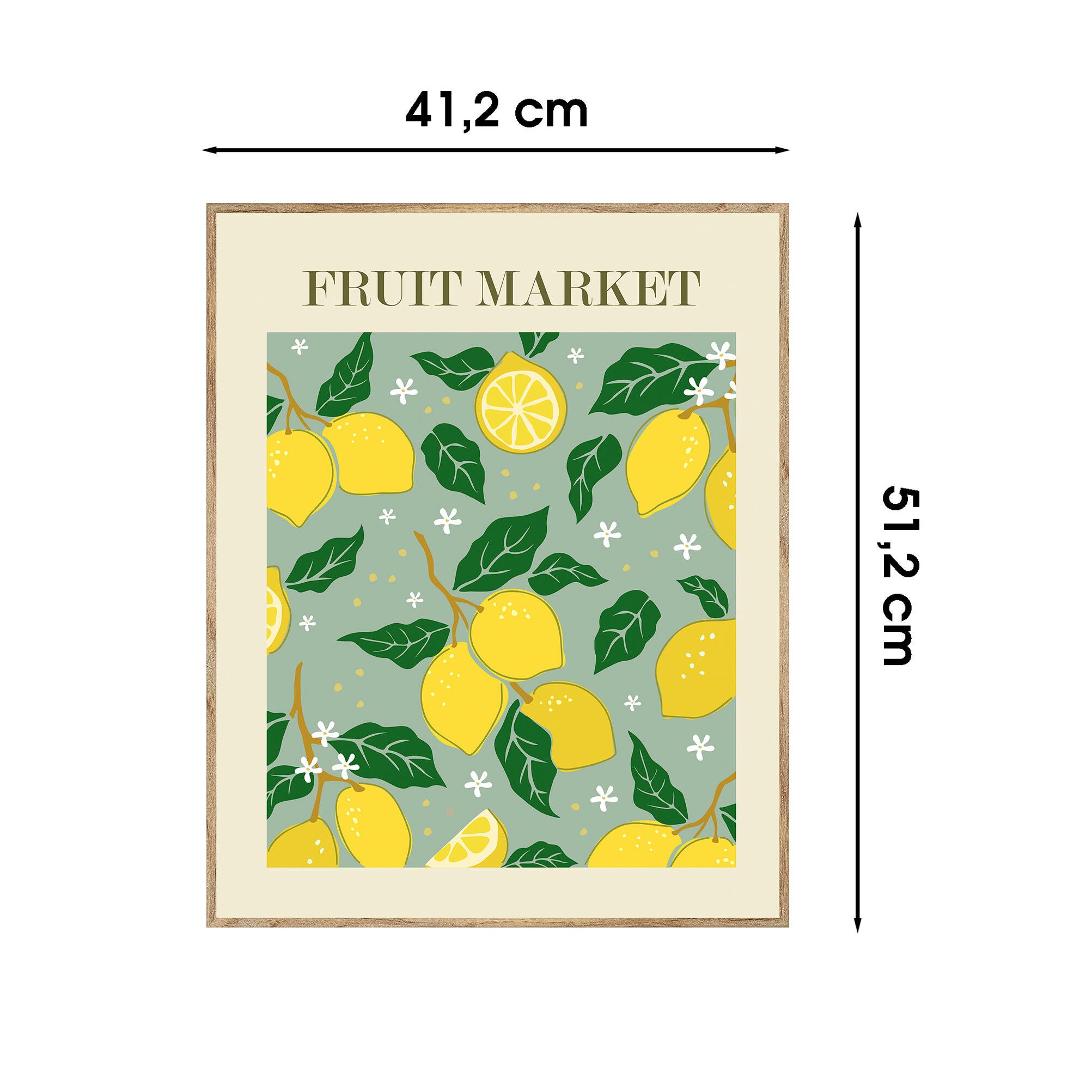 Cuadro pintura impresa enmarcada Comida y Bebida rectangular de 41 x 51 cm. MDF Poster Limones amarillo. Marco color Haya - 3