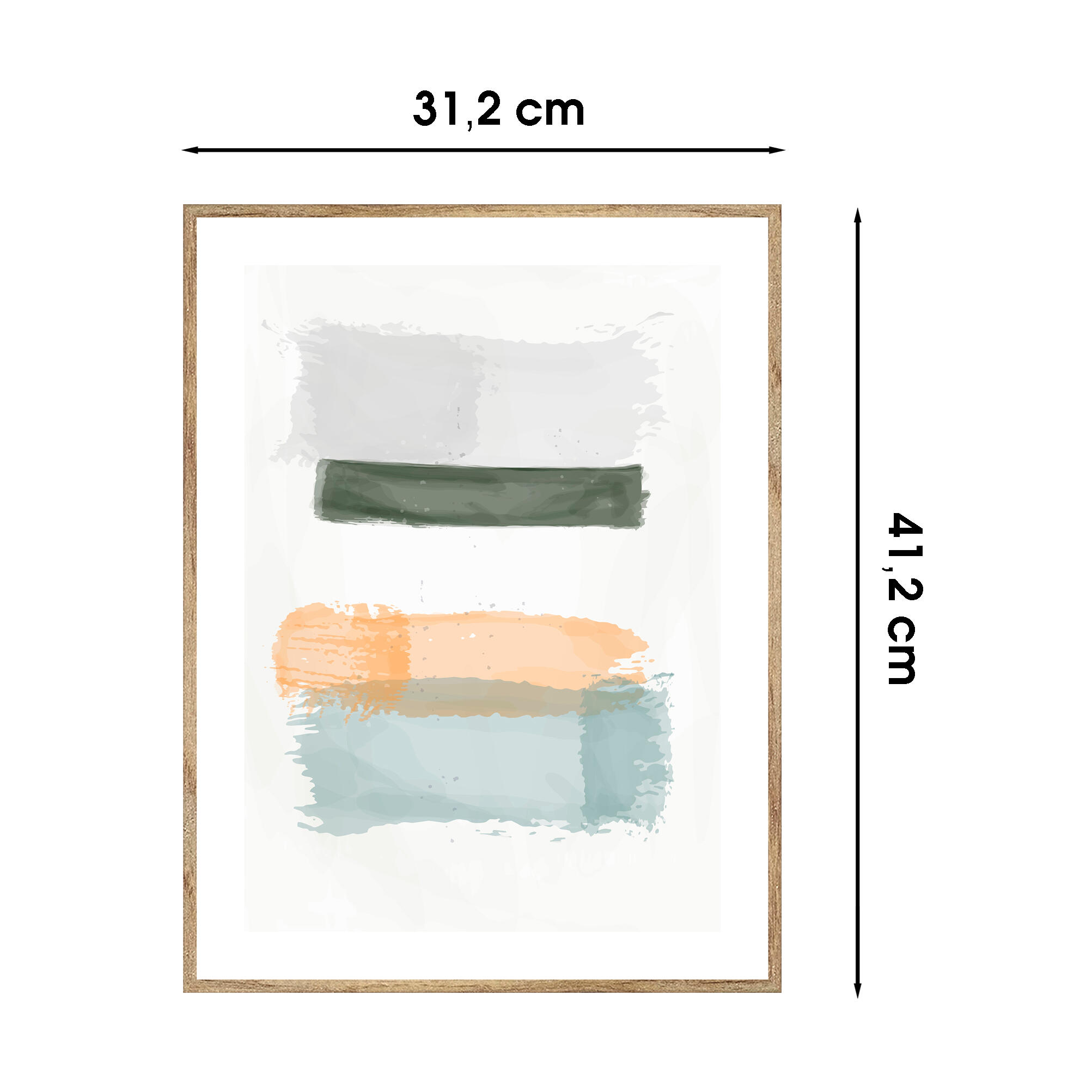 Cuadro pintura impresa enmarcada Abstracto rectangular de 31 x 41 cm. MDF Acuarela naranja multicolor. Marco color Haya - 3
