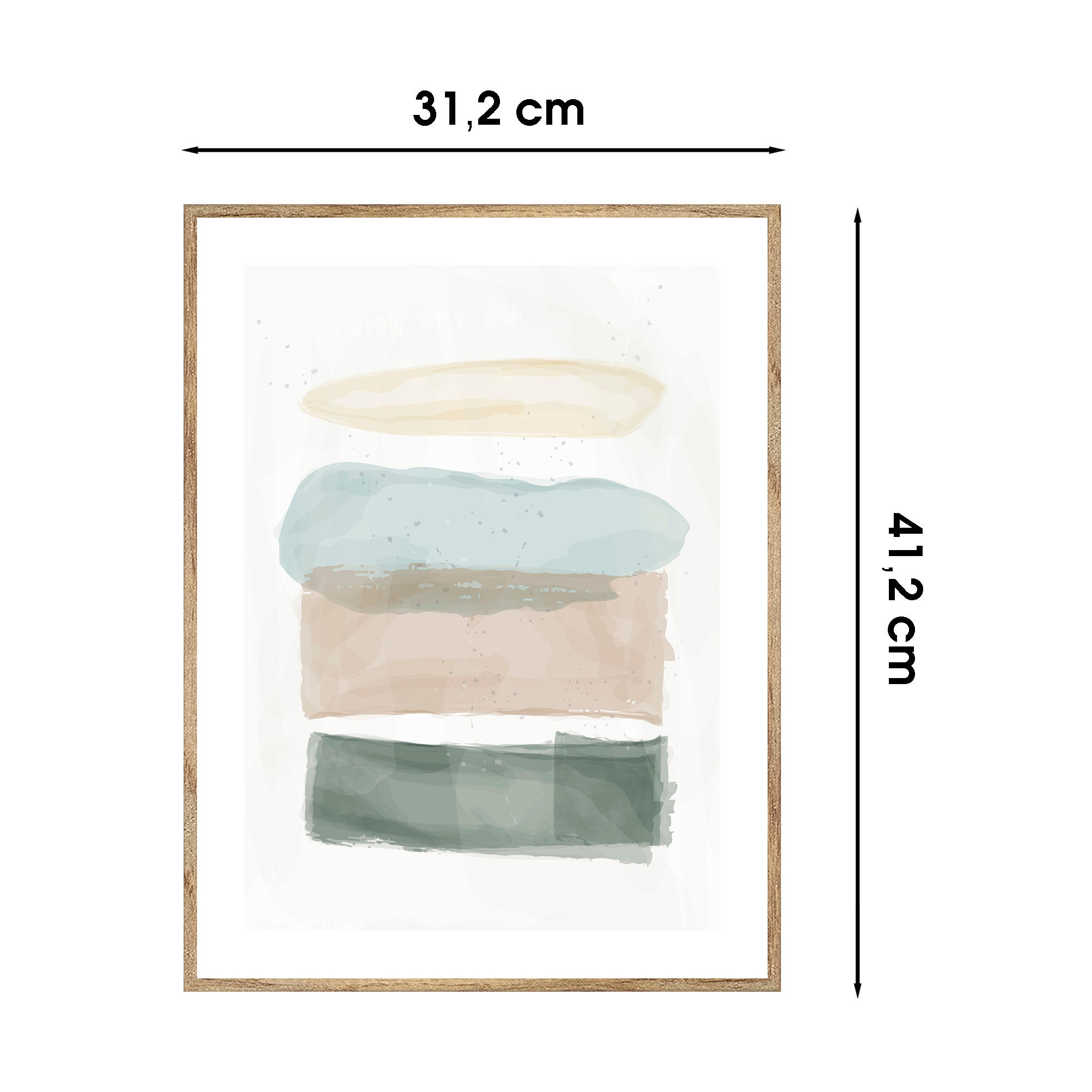 Cuadro pintura impresa enmarcada Abstracto rectangular de 31 x 41 cm. MDF Acuarela verde, azul pastel. Marco color Haya - 3