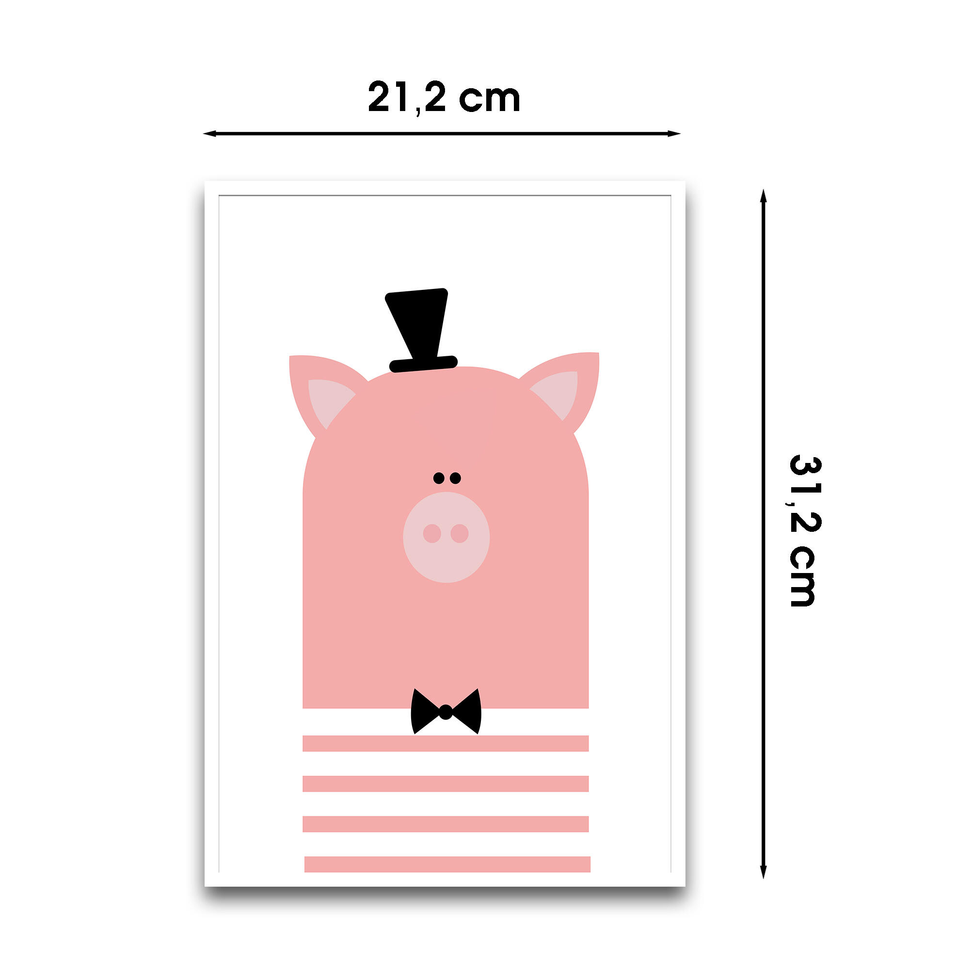 Cuadro pintura impresa enmarcada Infantil rectangular de 21 x 31 cm. MDF Cerdito rosa. Marco color Haya - 2