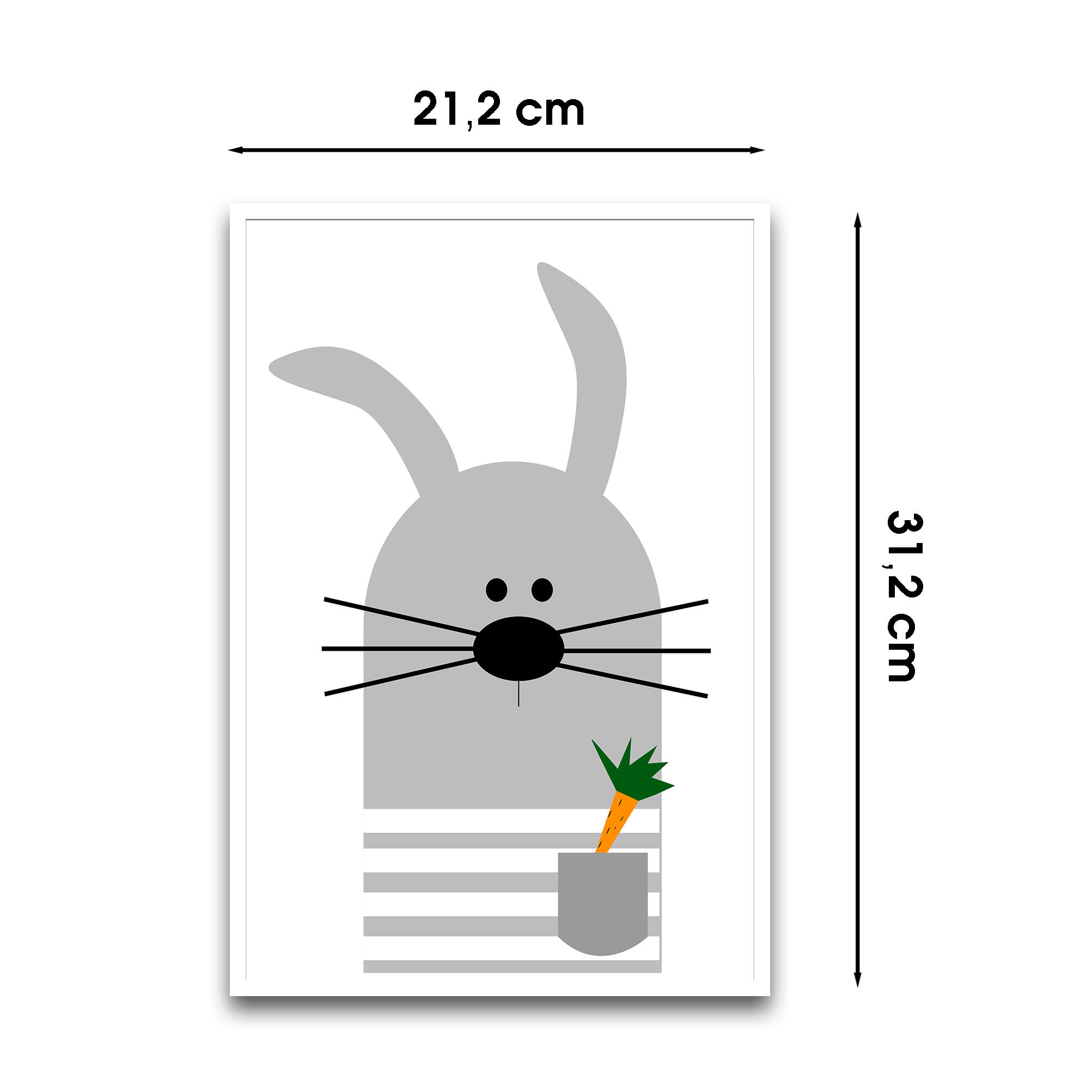 Cuadro pintura impresa enmarcada Infantil rectangular de 21 x 31 cm. MDF Conejo gris. Marco color Haya - 2