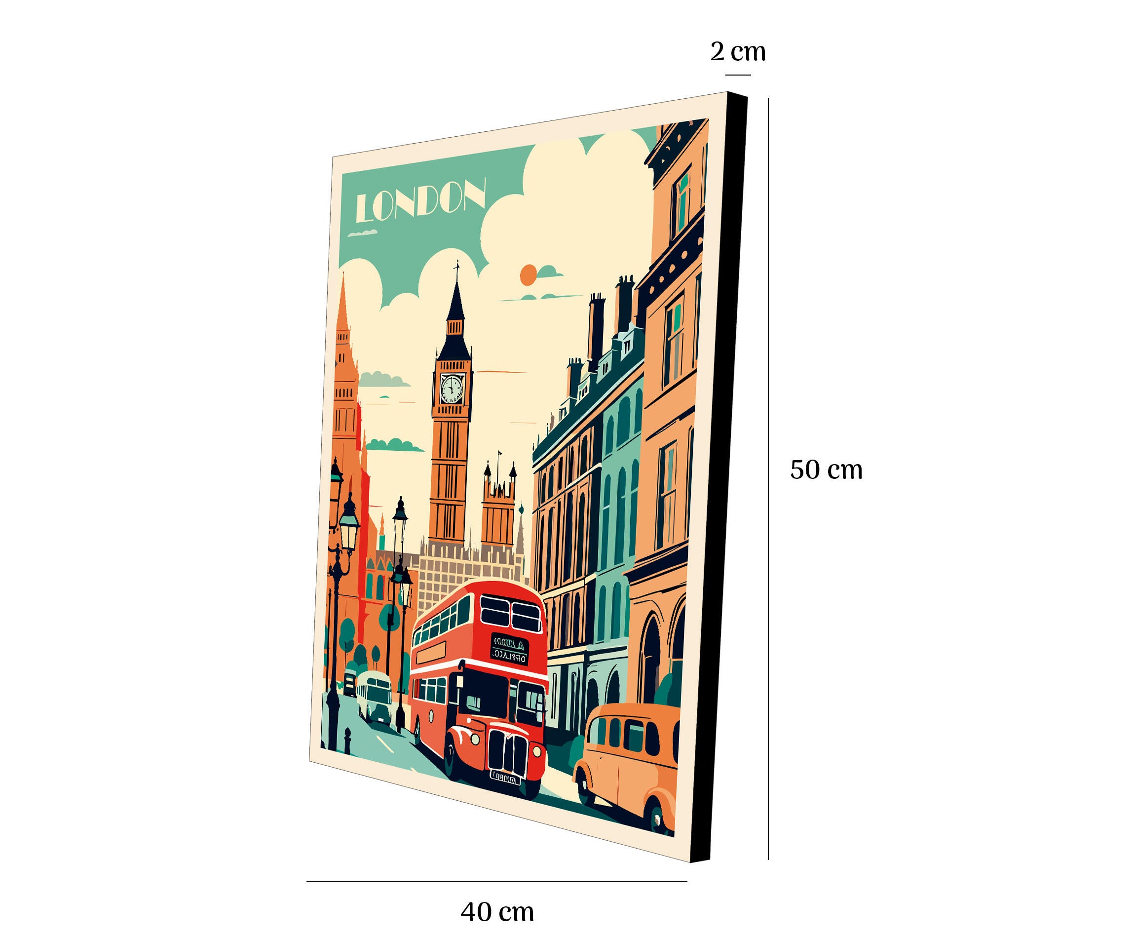 Pintura impresa sin marco Urban city rectangular de 40 x 50 cm. MDF Ciudad Londres pasteles cálidos - 3