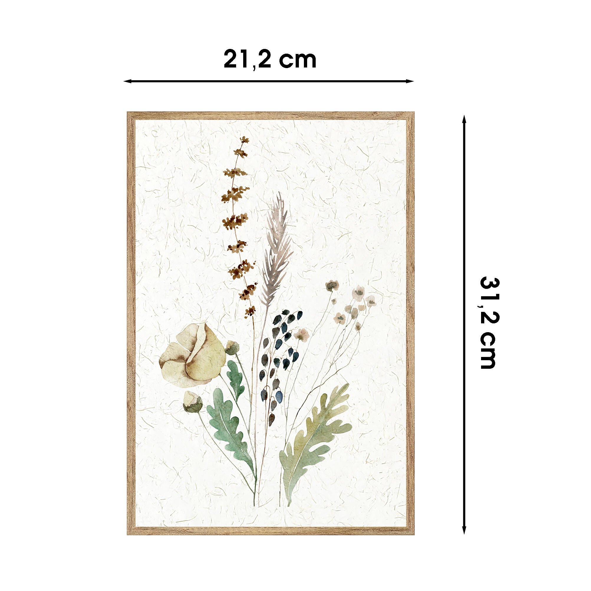 Cuadro pintura impresa enmarcada Botánica rectangular de 20 x 30 cm. MDF Flor Amarilla Lino multicolor. Marco color Haya - 3