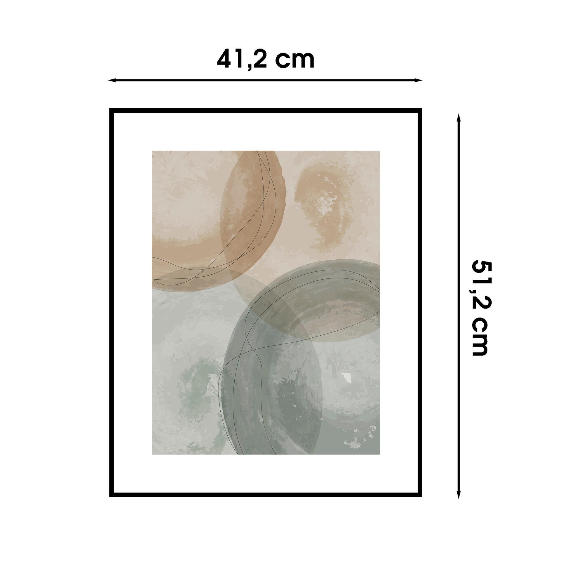 Cuadro pintura impresa enmarcada Abstracto rectangular de 41 x 51 cm. MDF Redonda marrón y gris. Marco color negro - 3
