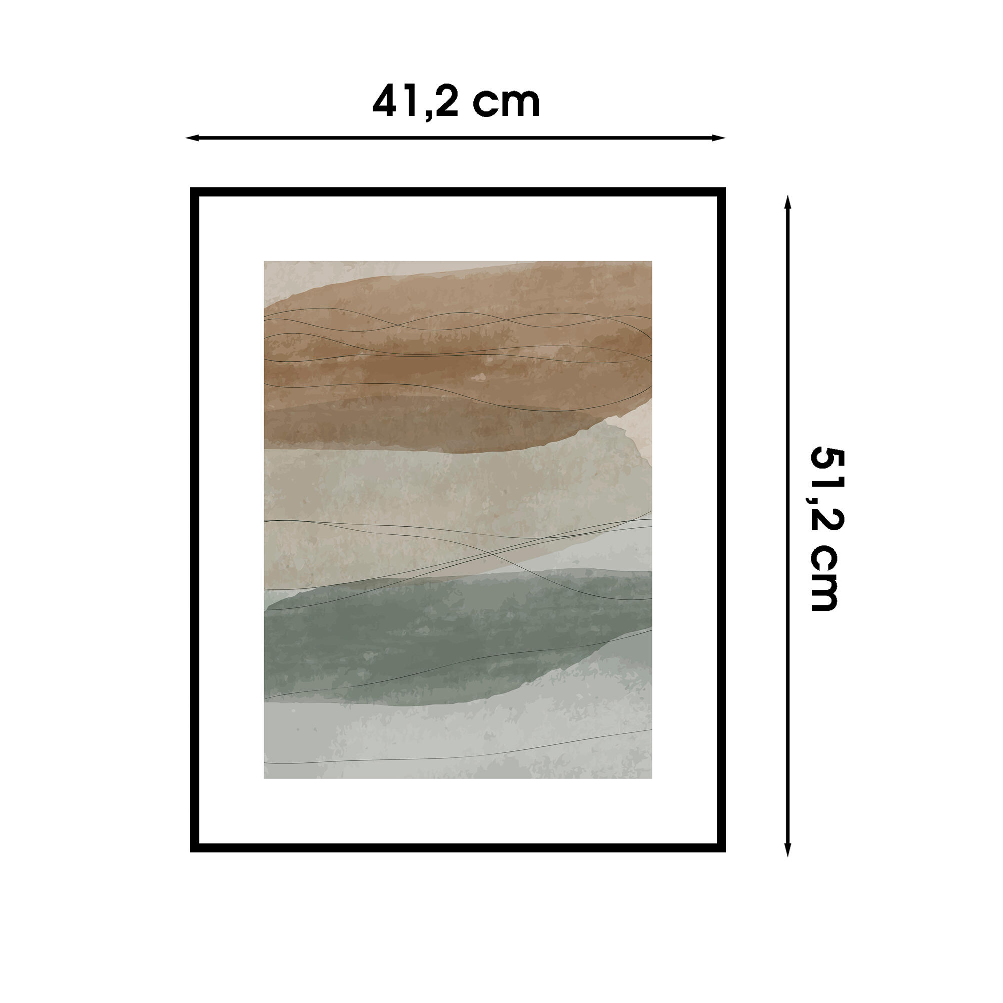 Cuadro pintura impresa enmarcada Abstracto rectangular de 41 x 51 cm. MDF Olas marrón y gris. Marco color negro - 3